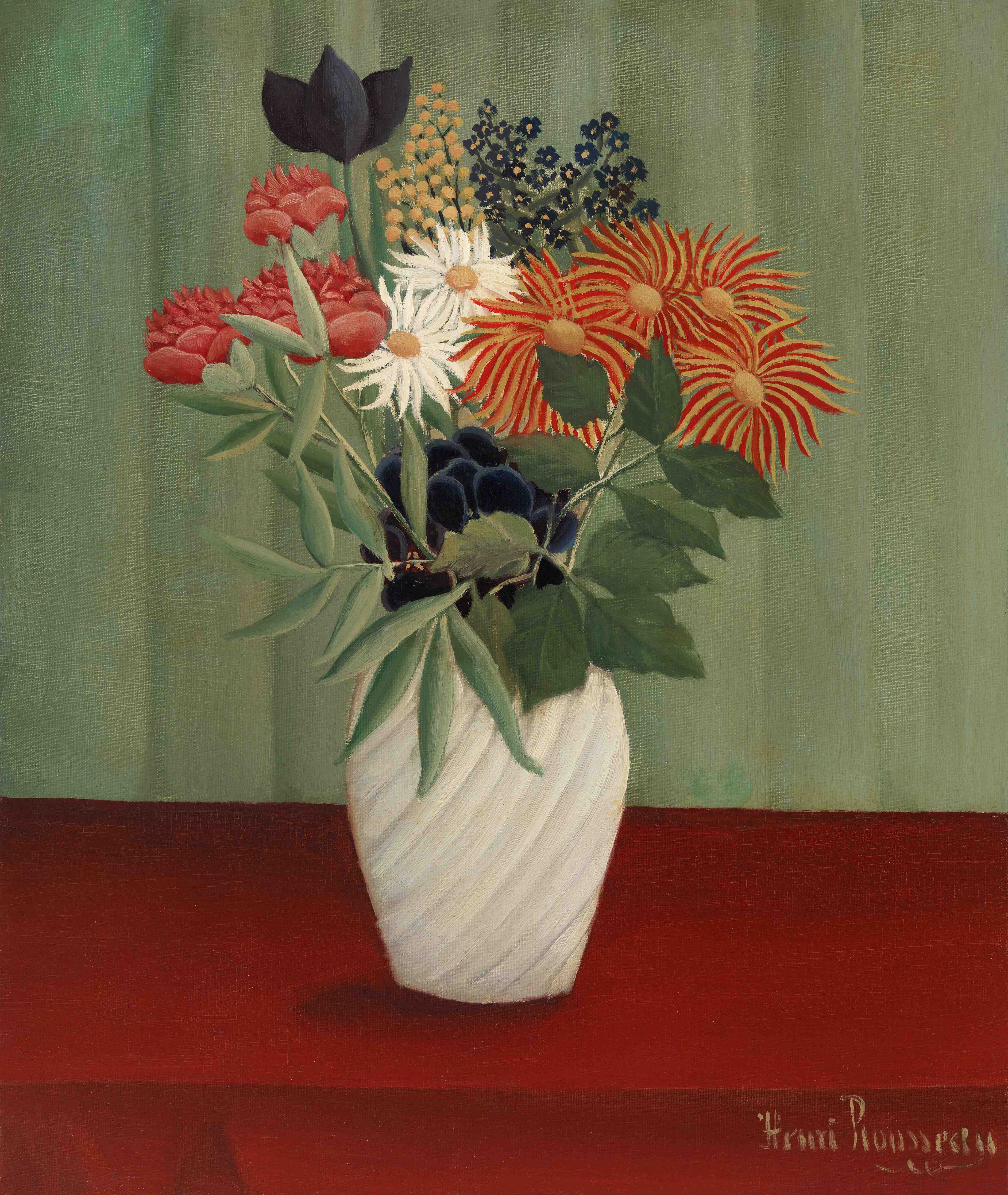 Große Wandbilder-Grauer Blumenstrauß in Weißer Vase