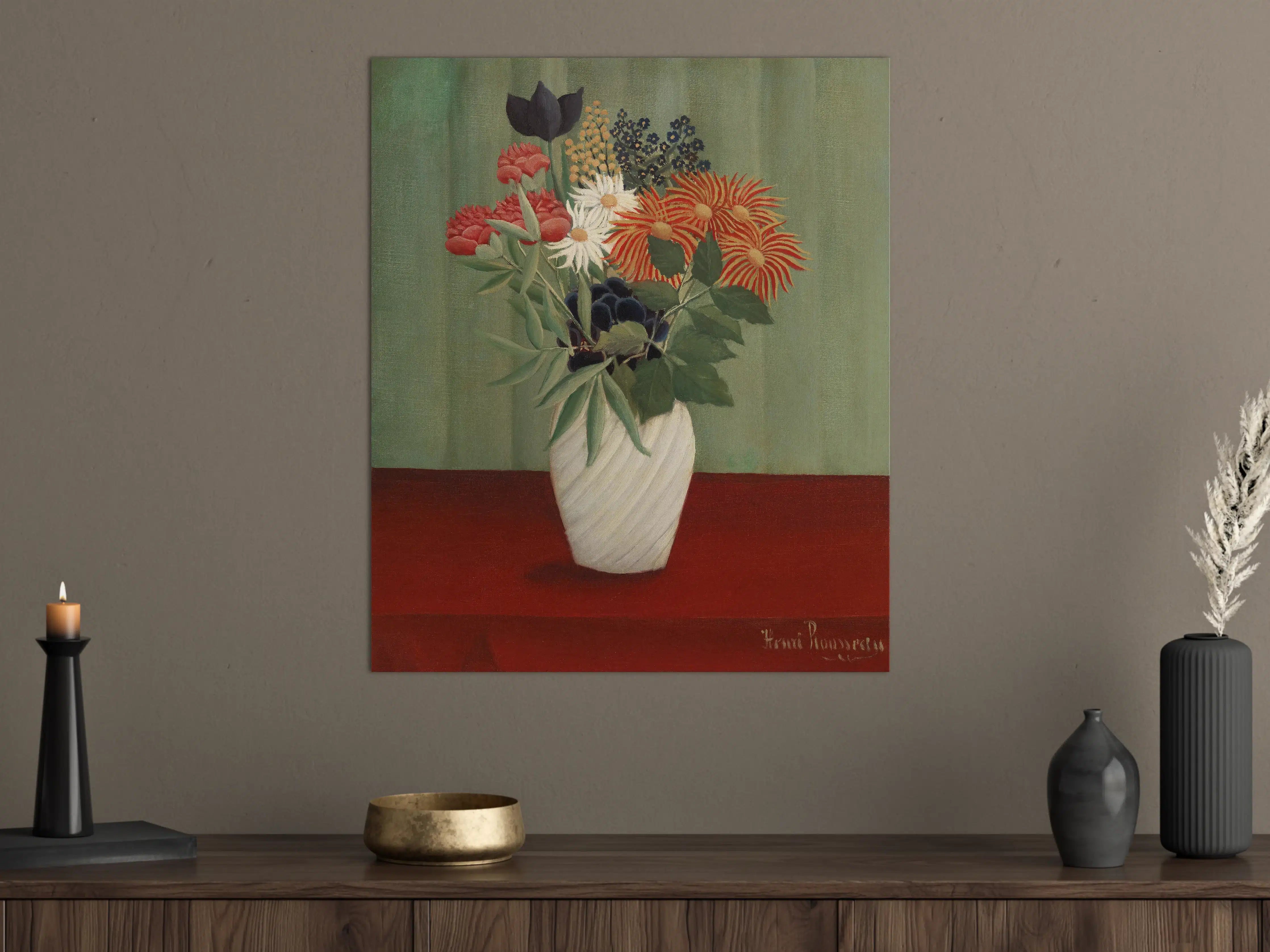 Große Wandbilder - Grauer Blumenstrauß in Weißer Vase