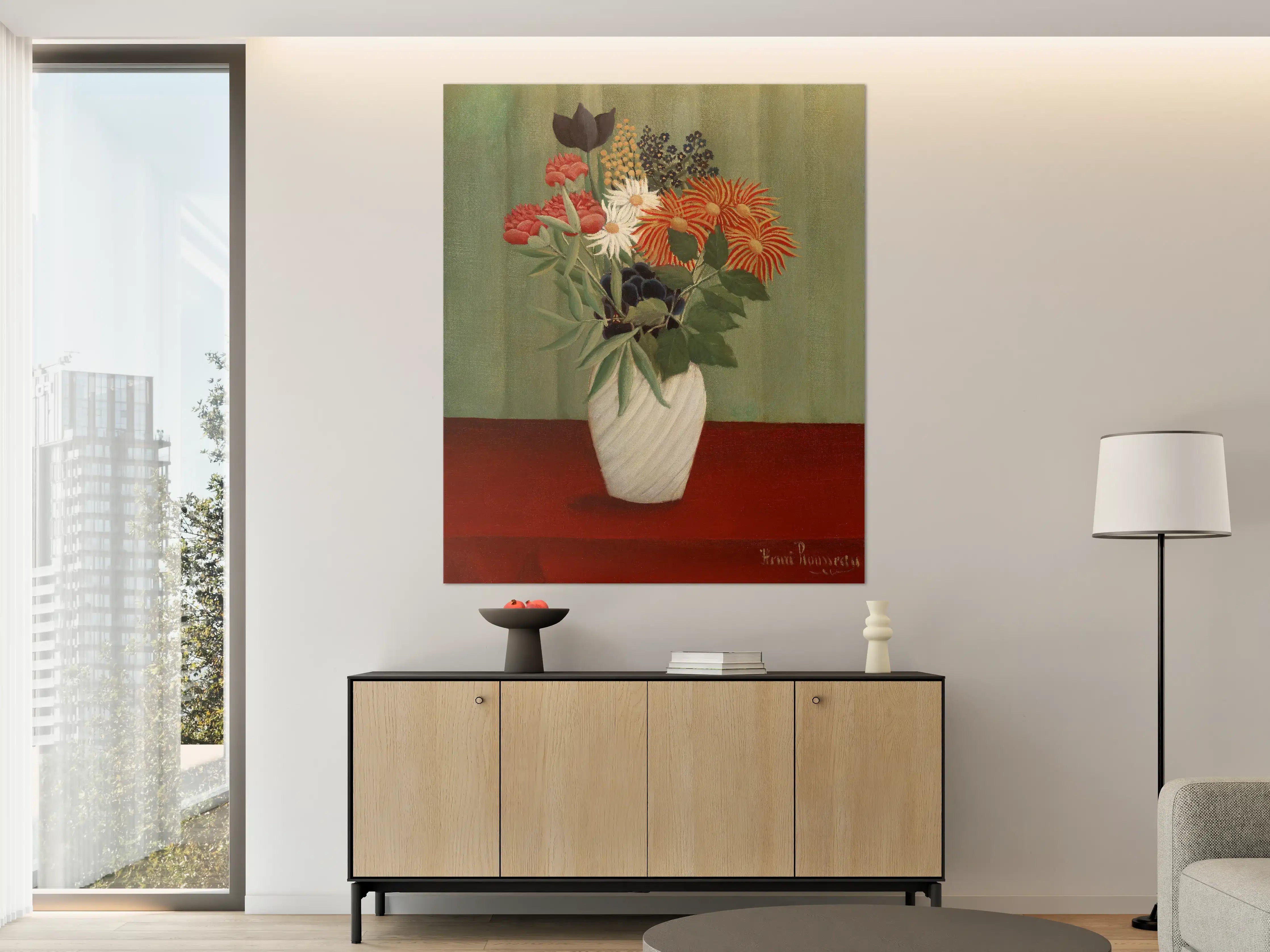 Große Wandbilder - Grauer Blumenstrauß in Weißer Vase