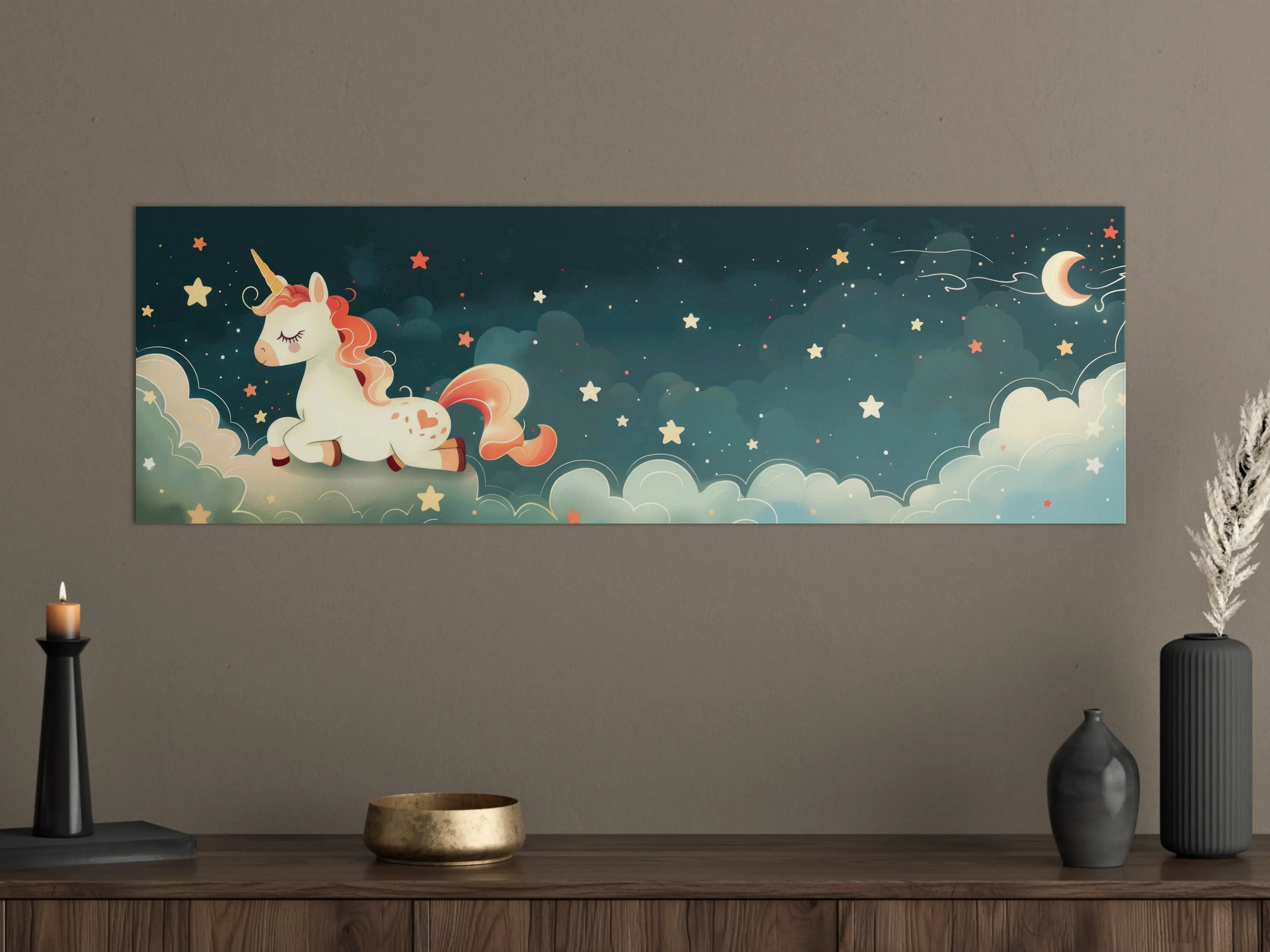 Große Wandbilder - Grauer Einhorn-Himmel mit Sternen