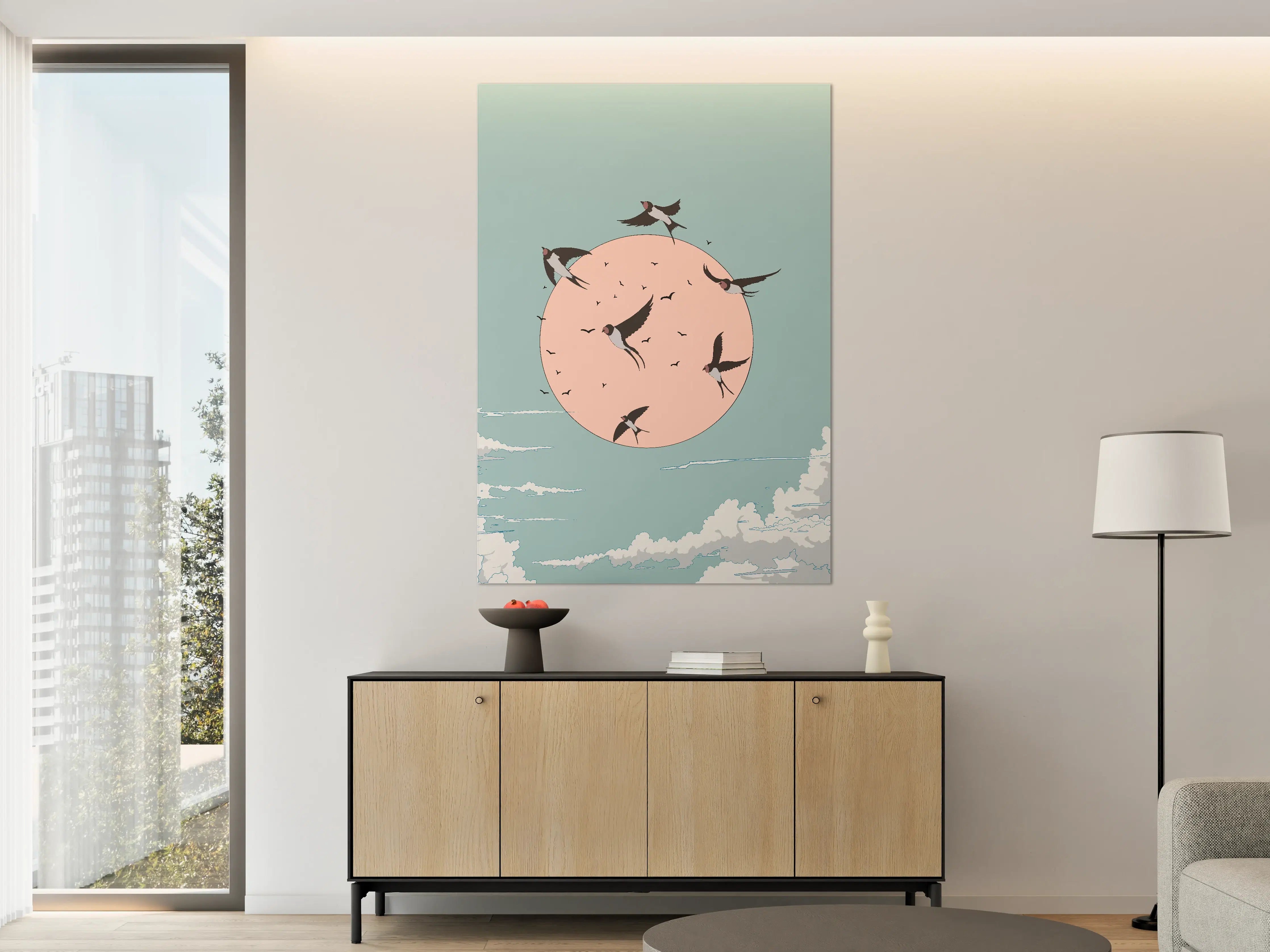 Große Wandbilder - Grauer Flug vor Vollmond