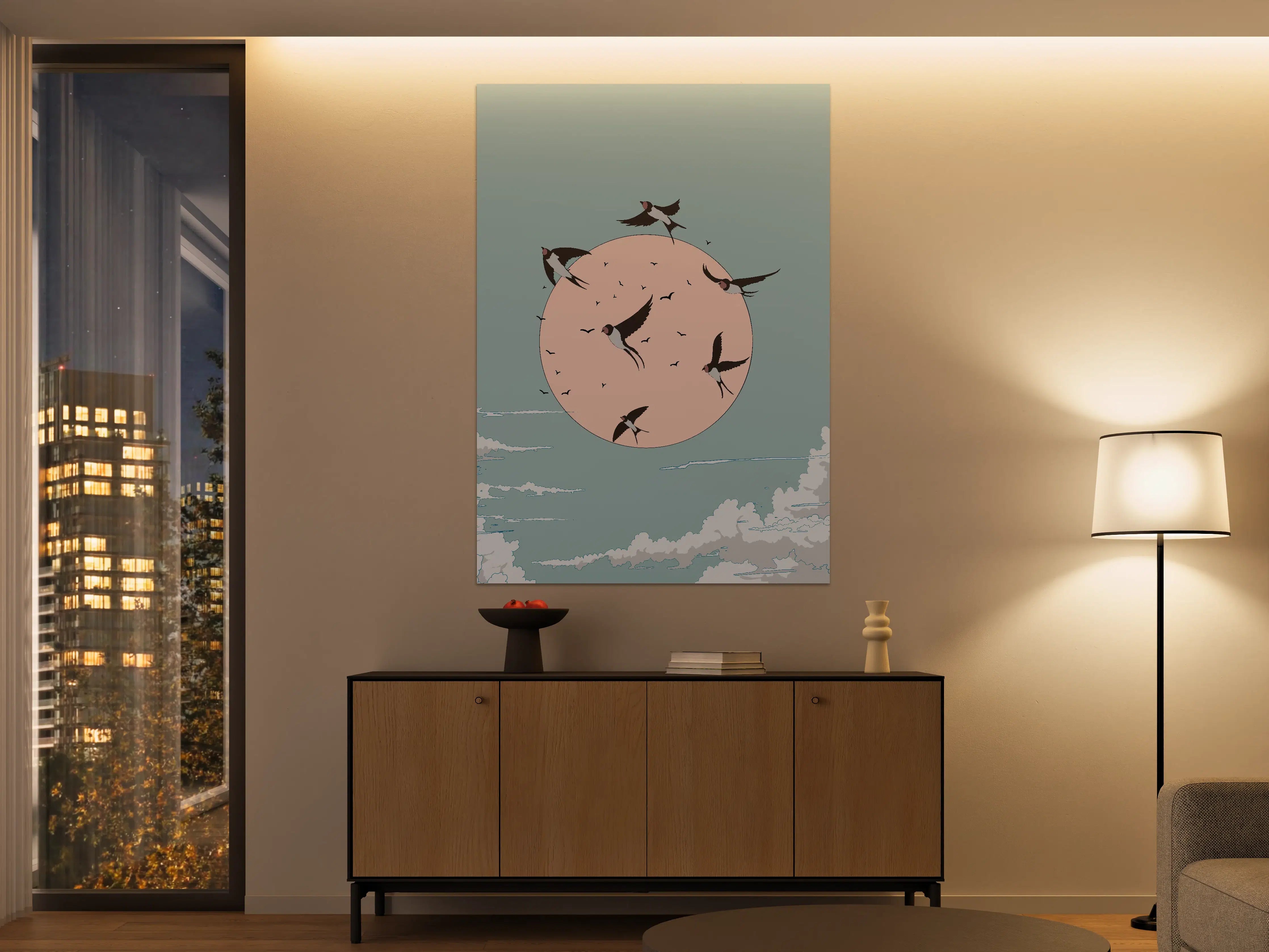 Große Wandbilder - Grauer Flug vor Vollmond