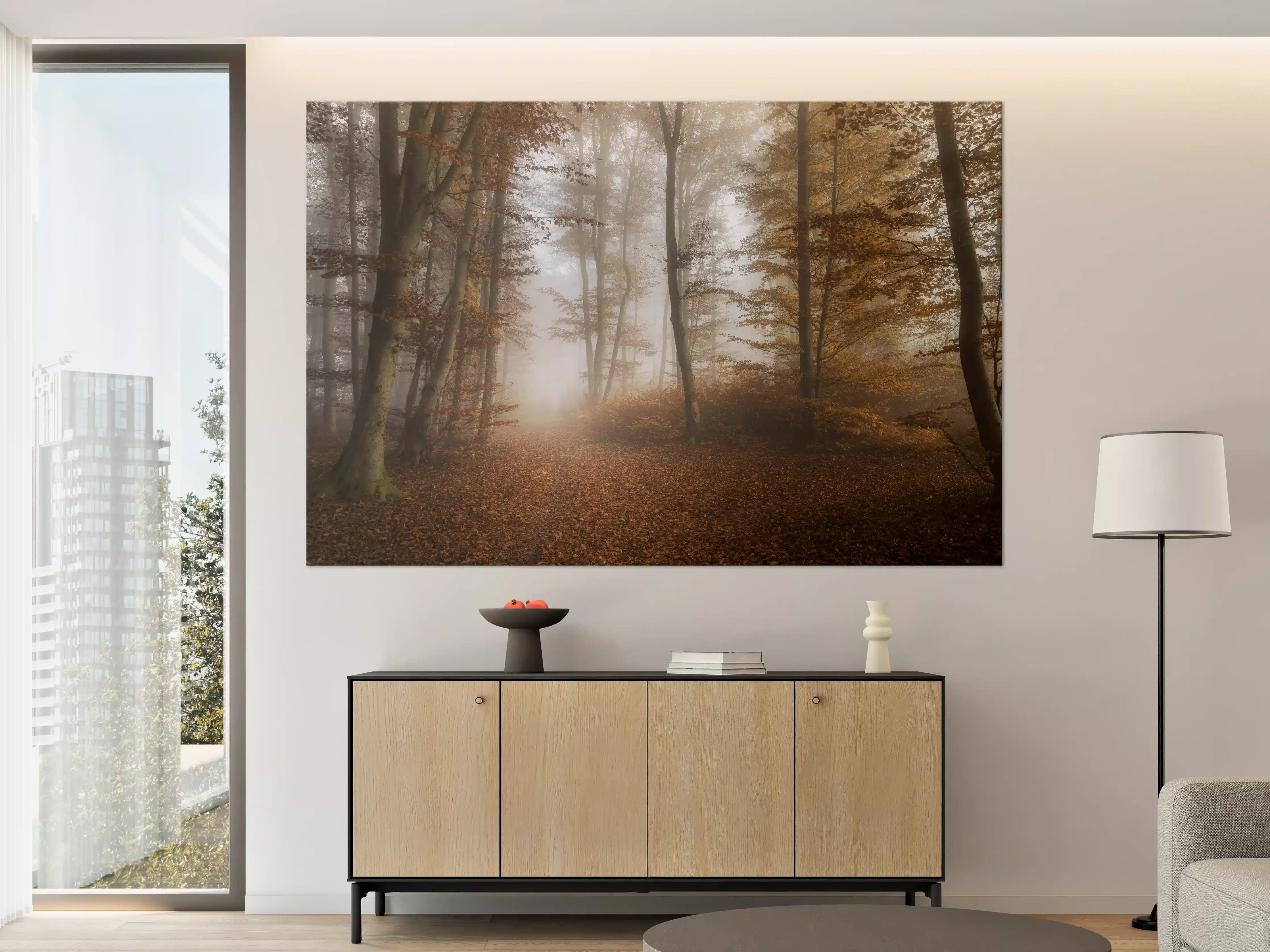 Große Wandbilder - Grauer Herbstnebel im Wald