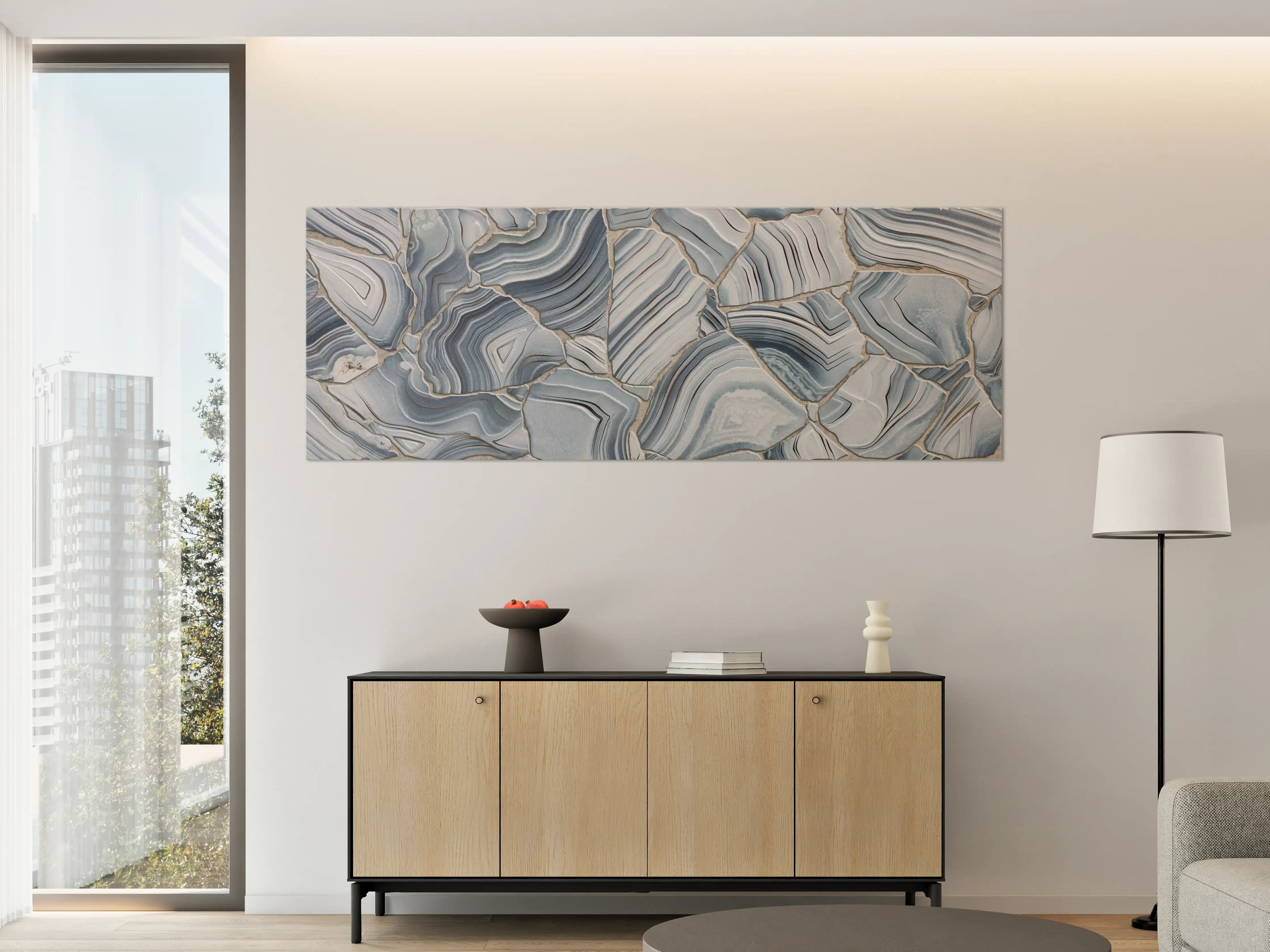 Große Wandbilder - Grauer Marmor-Gloss mit Weißnuancen