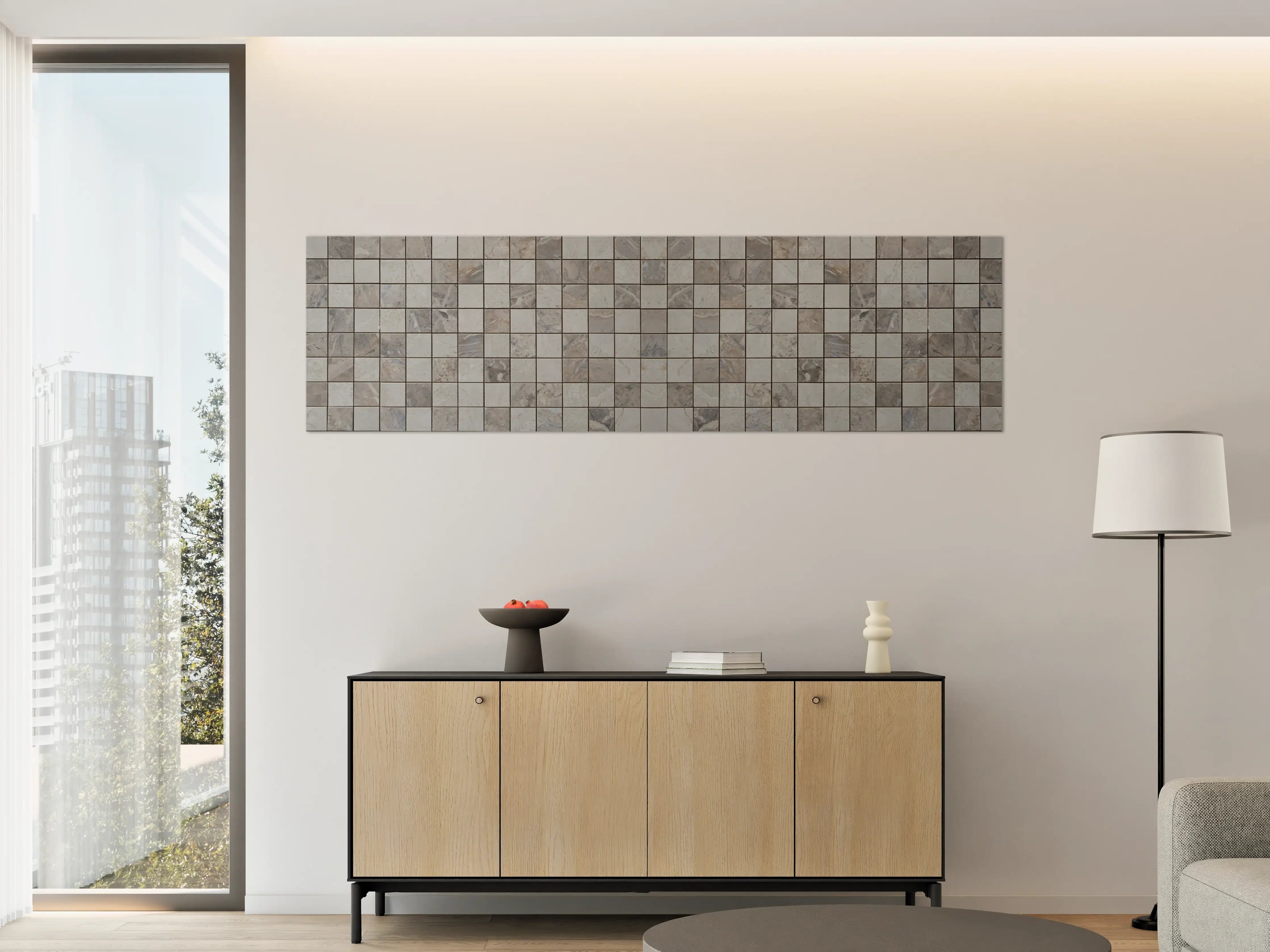 Große Wandbilder - Grauer Mosaikboden mit Steinstruktur