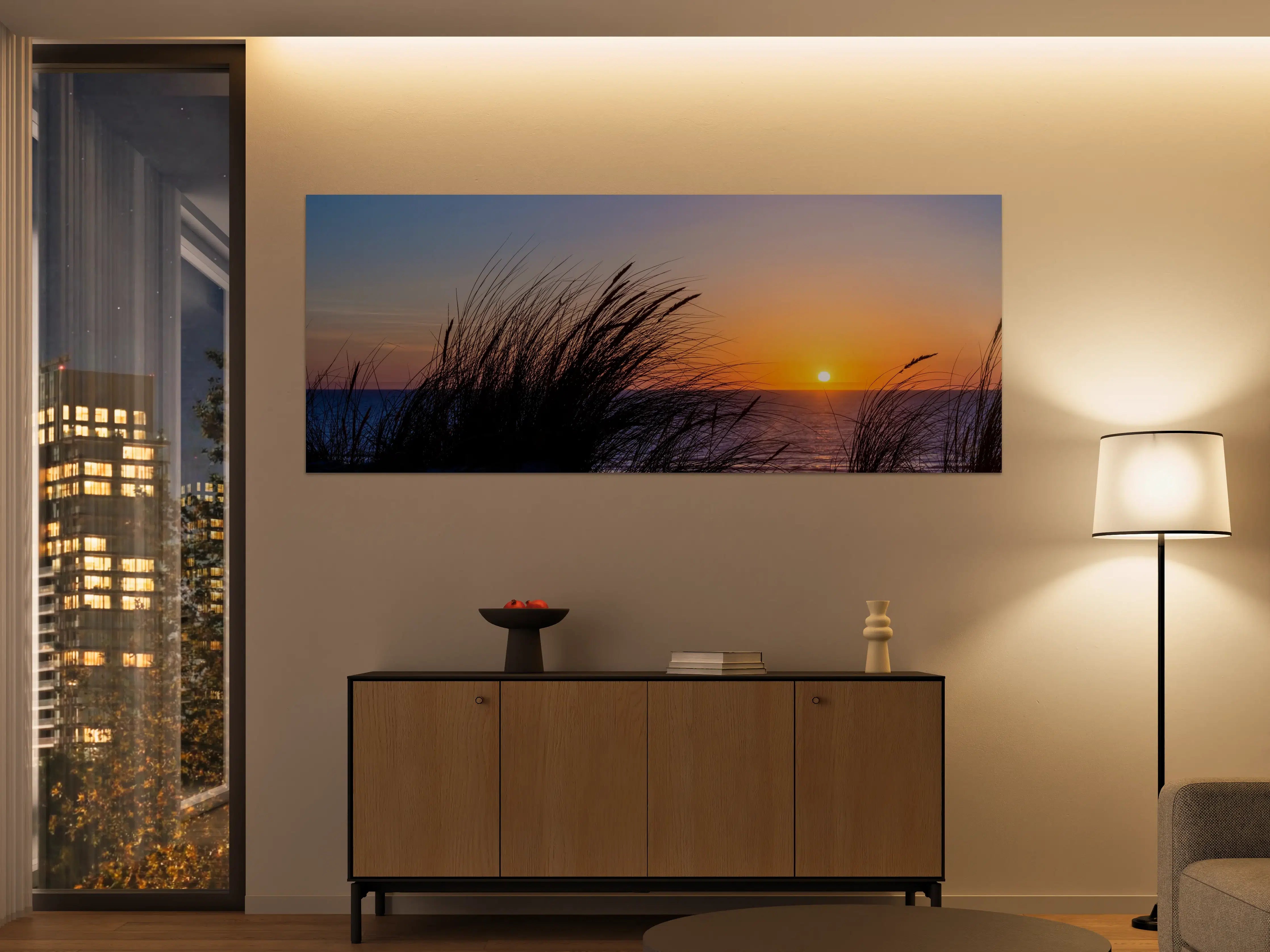 Große Wandbilder - Grauer Sonnenuntergang am Meer