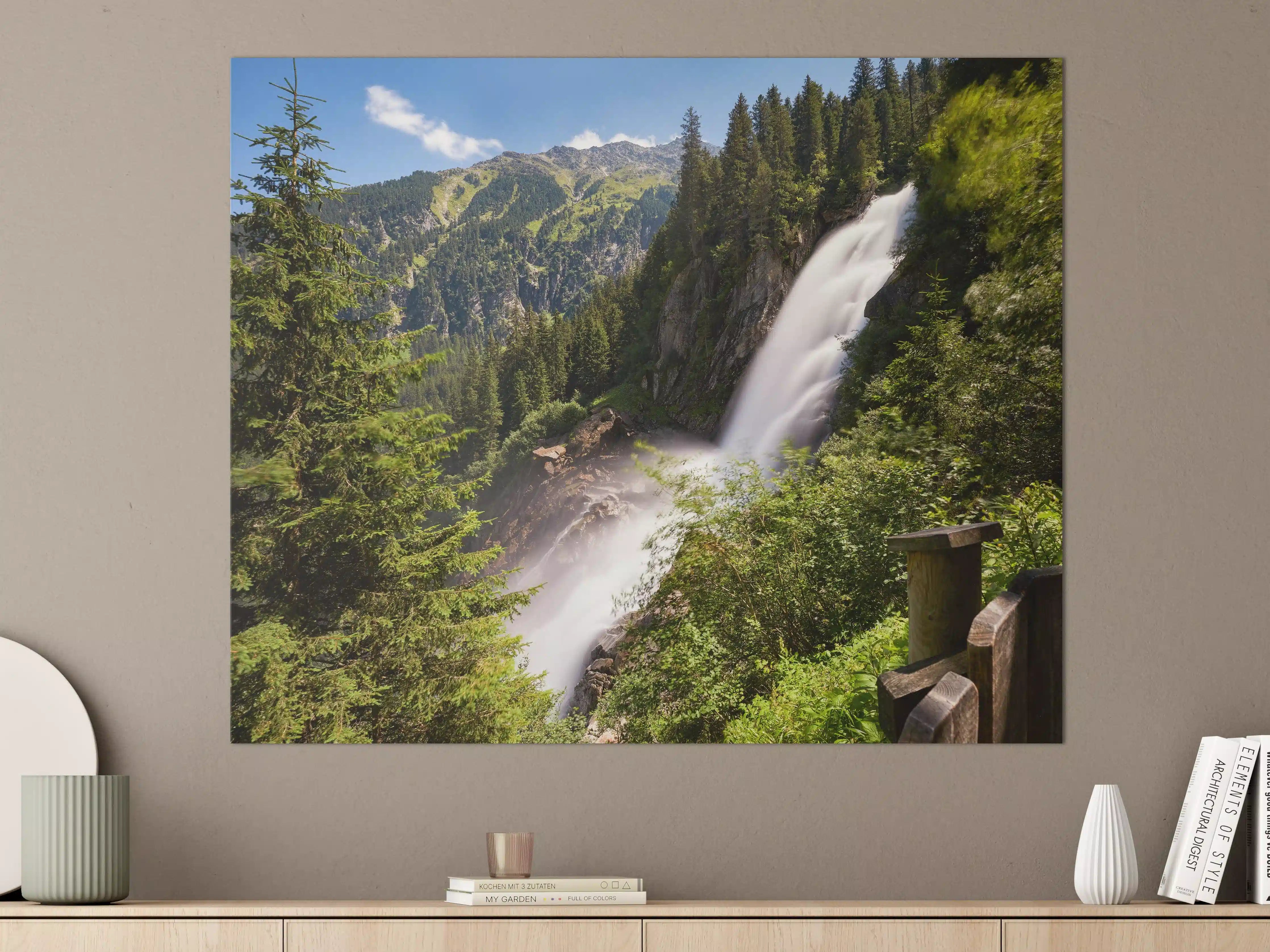 Große Wandbilder - Grauer Wasserfall im grünen Tal
