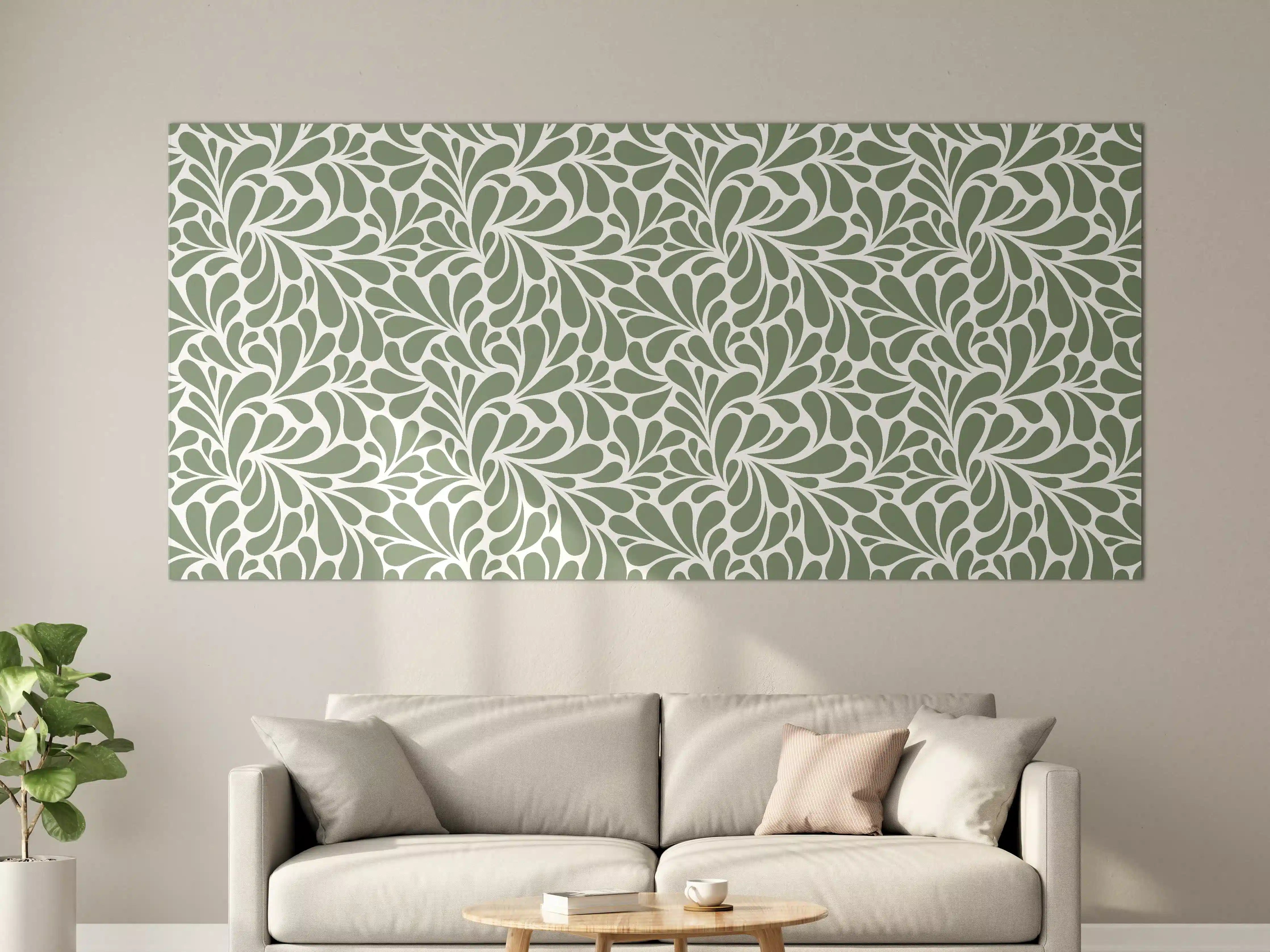 Große Wandbilder - Graues Blättermuster-Design