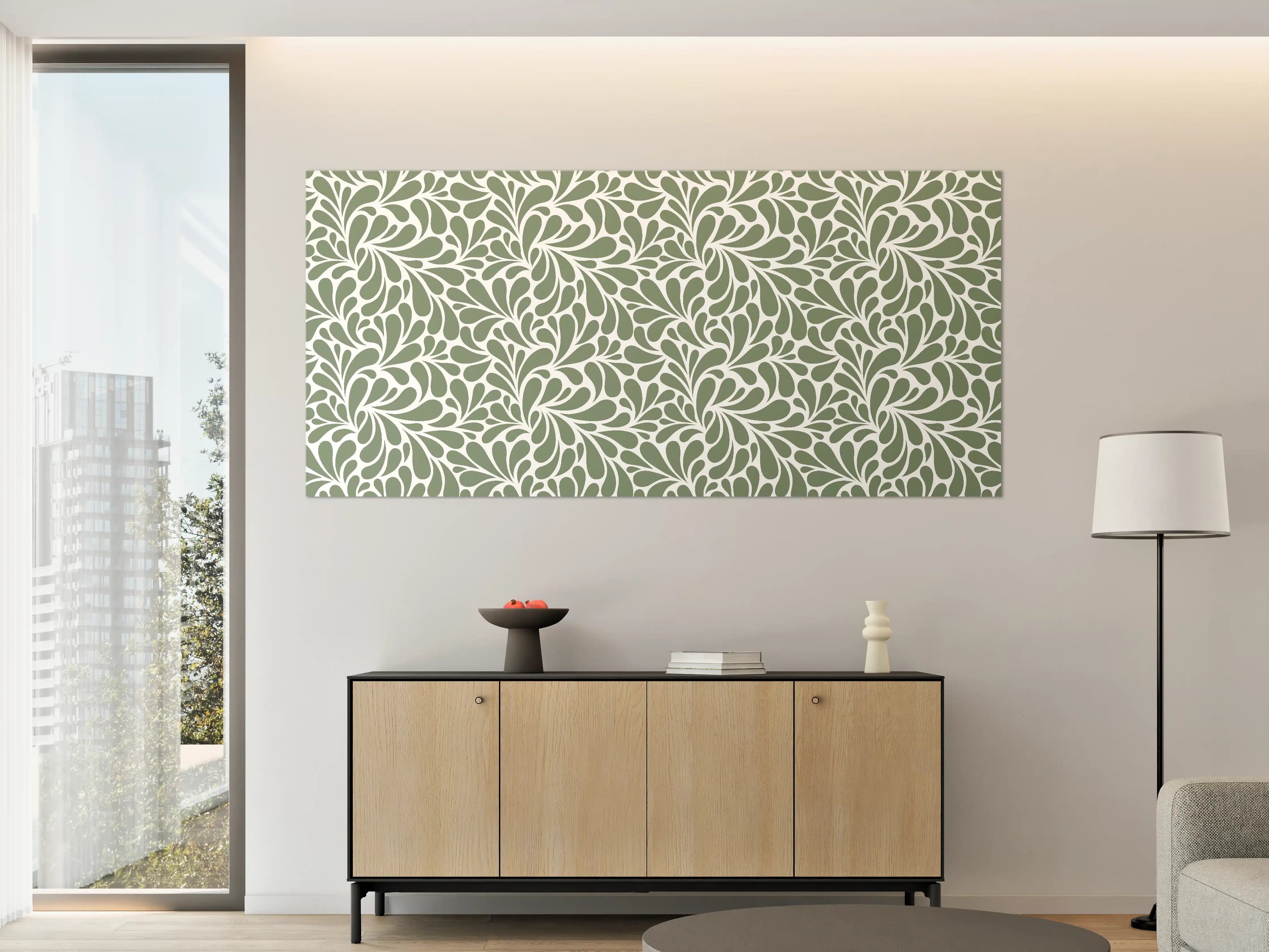 Große Wandbilder - Graues Blättermuster-Design