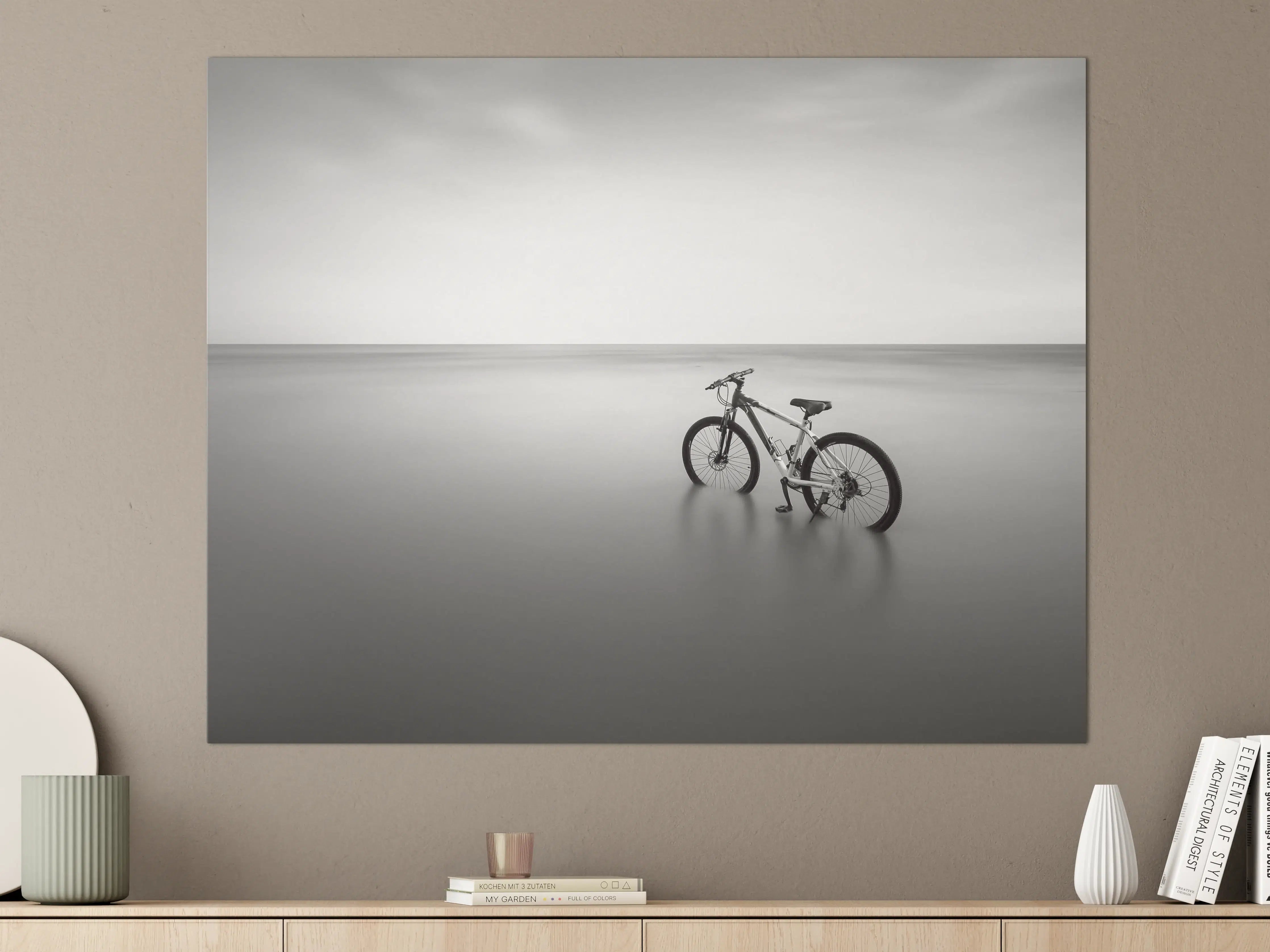 Große Wandbilder - Graues Fahrrad am stillen Strand