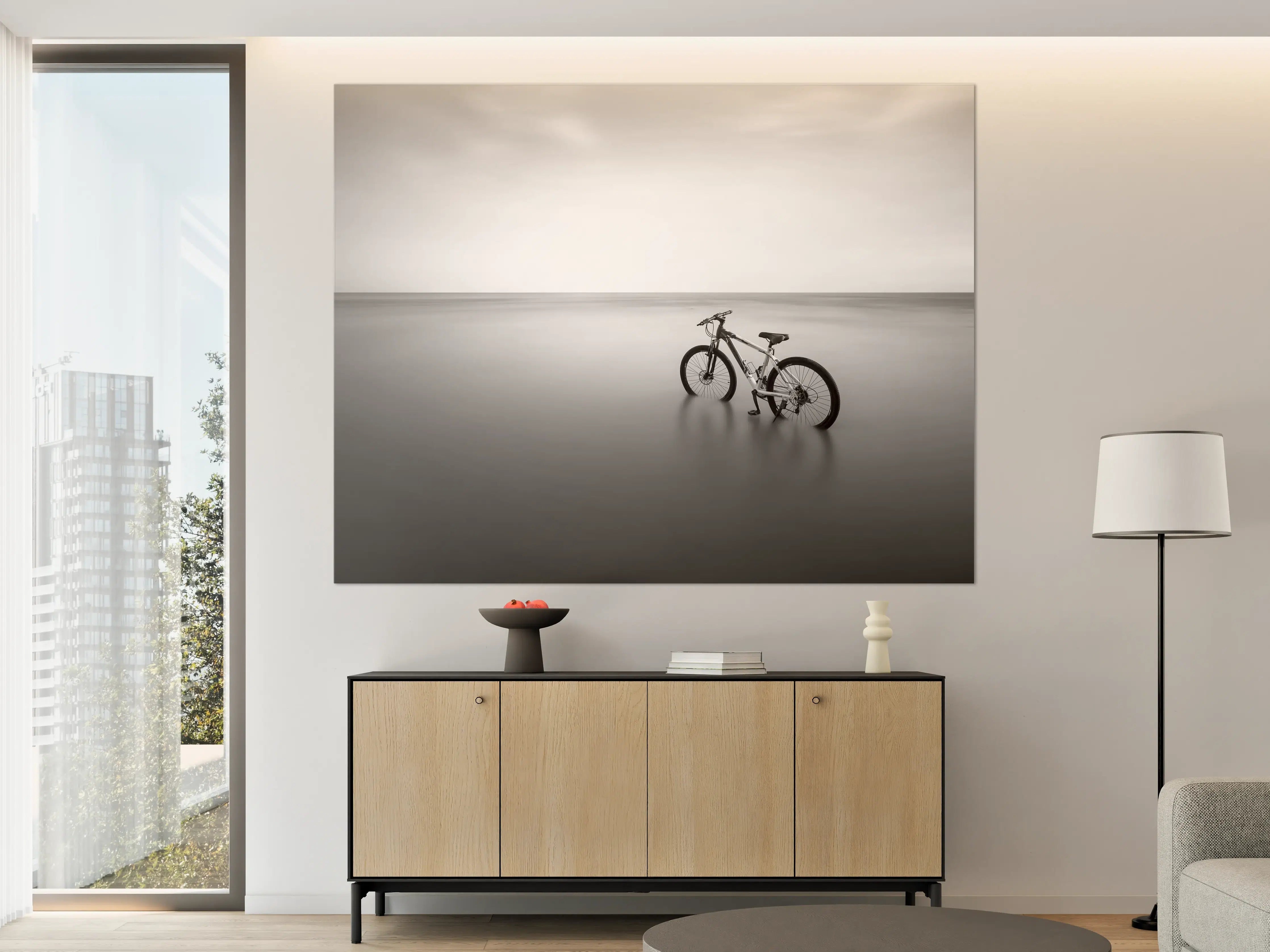 Große Wandbilder - Graues Fahrrad am stillen Strand