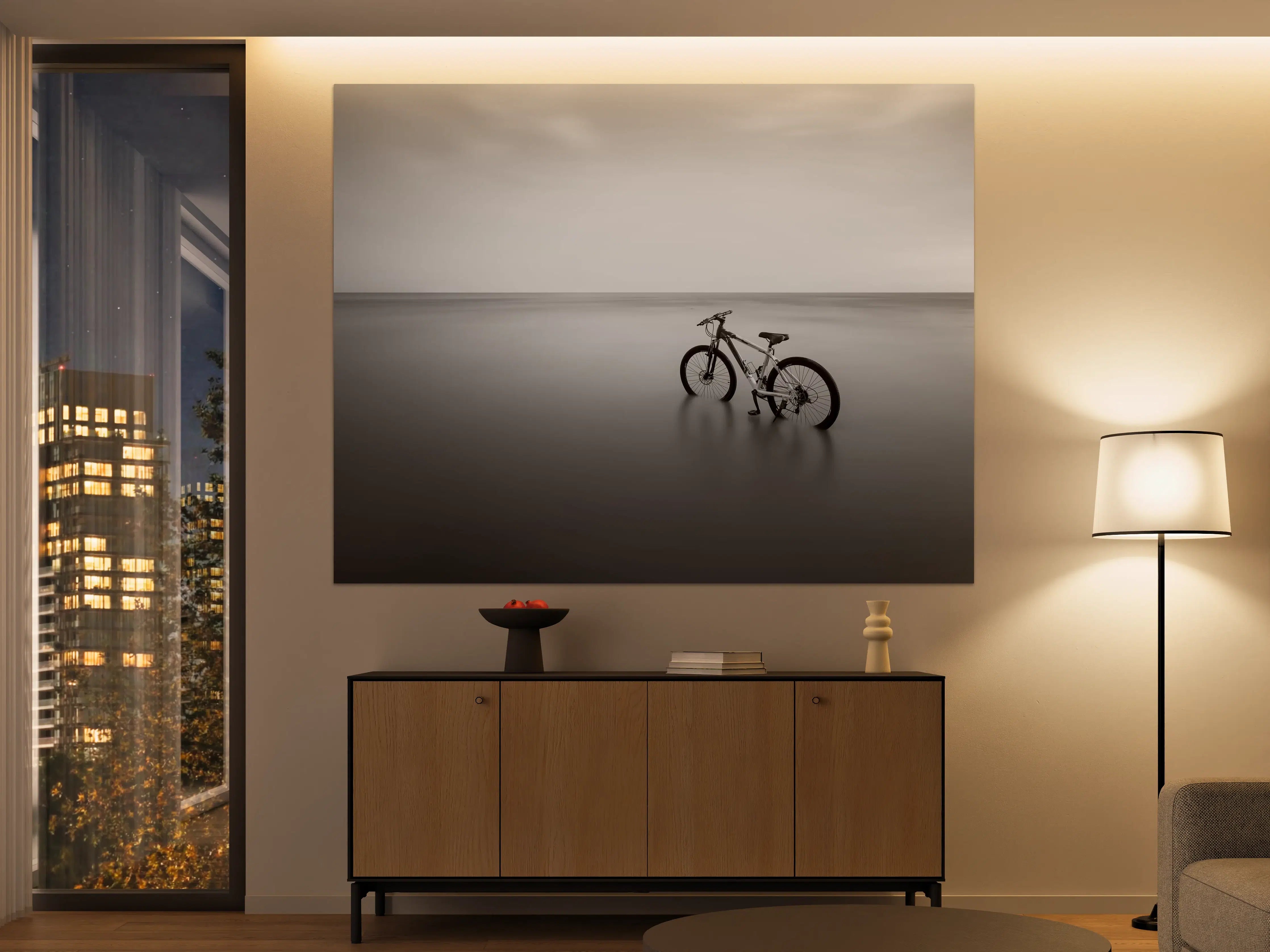 Große Wandbilder - Graues Fahrrad am stillen Strand