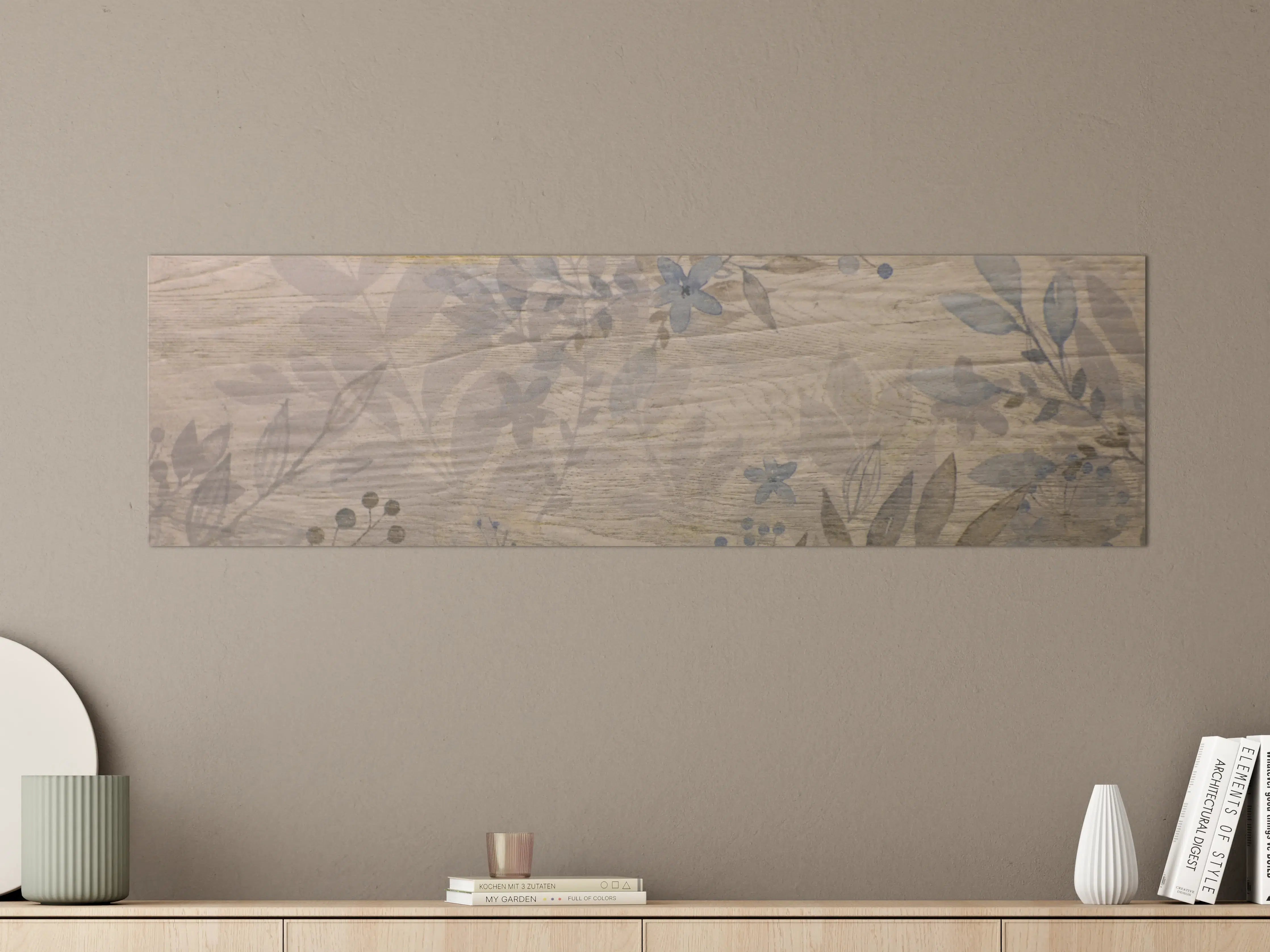 Große Wandbilder - Graues Holz mit Blumenmuster