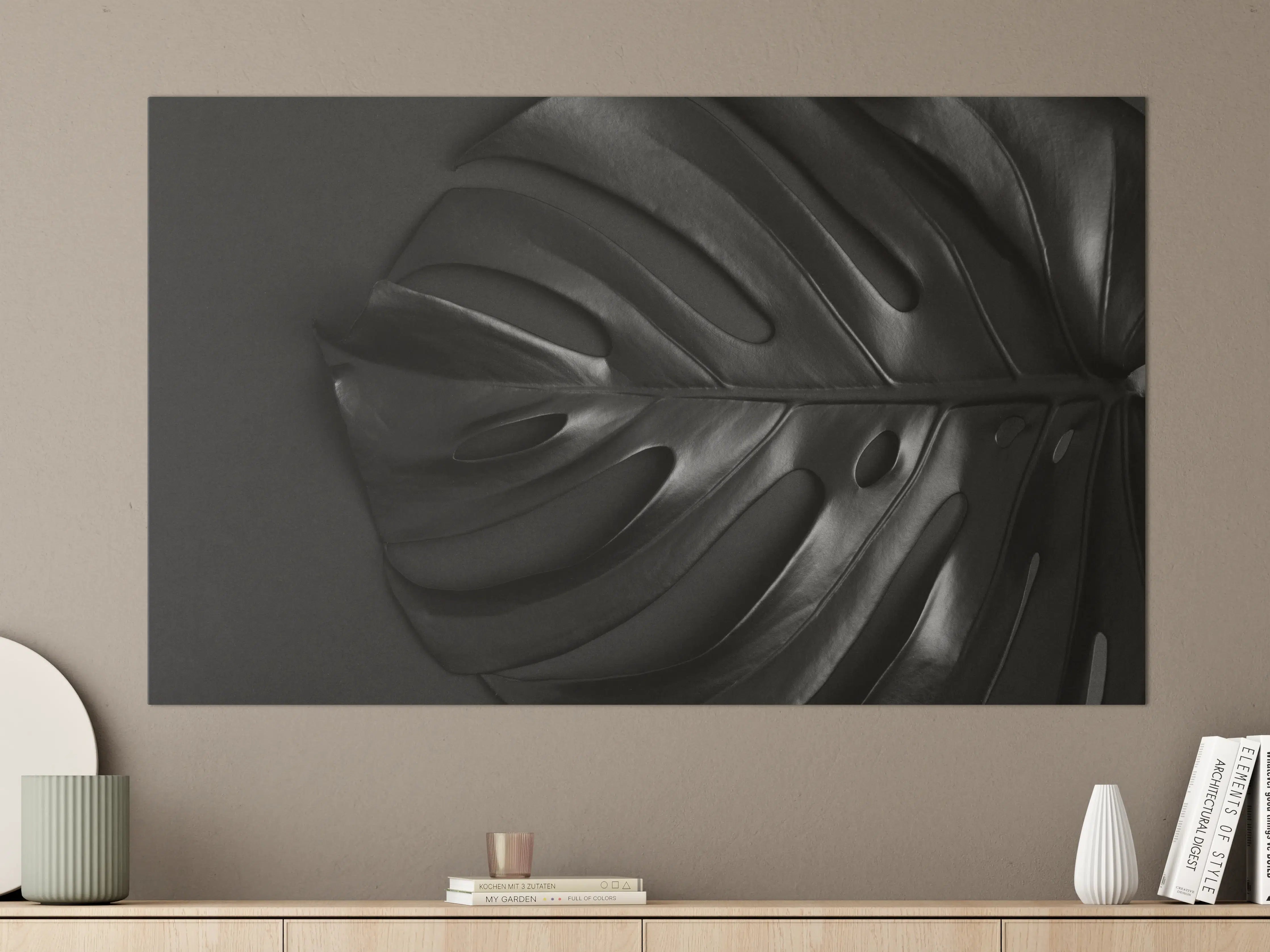 Große Wandbilder - Graues Monstera-Blatt-Design