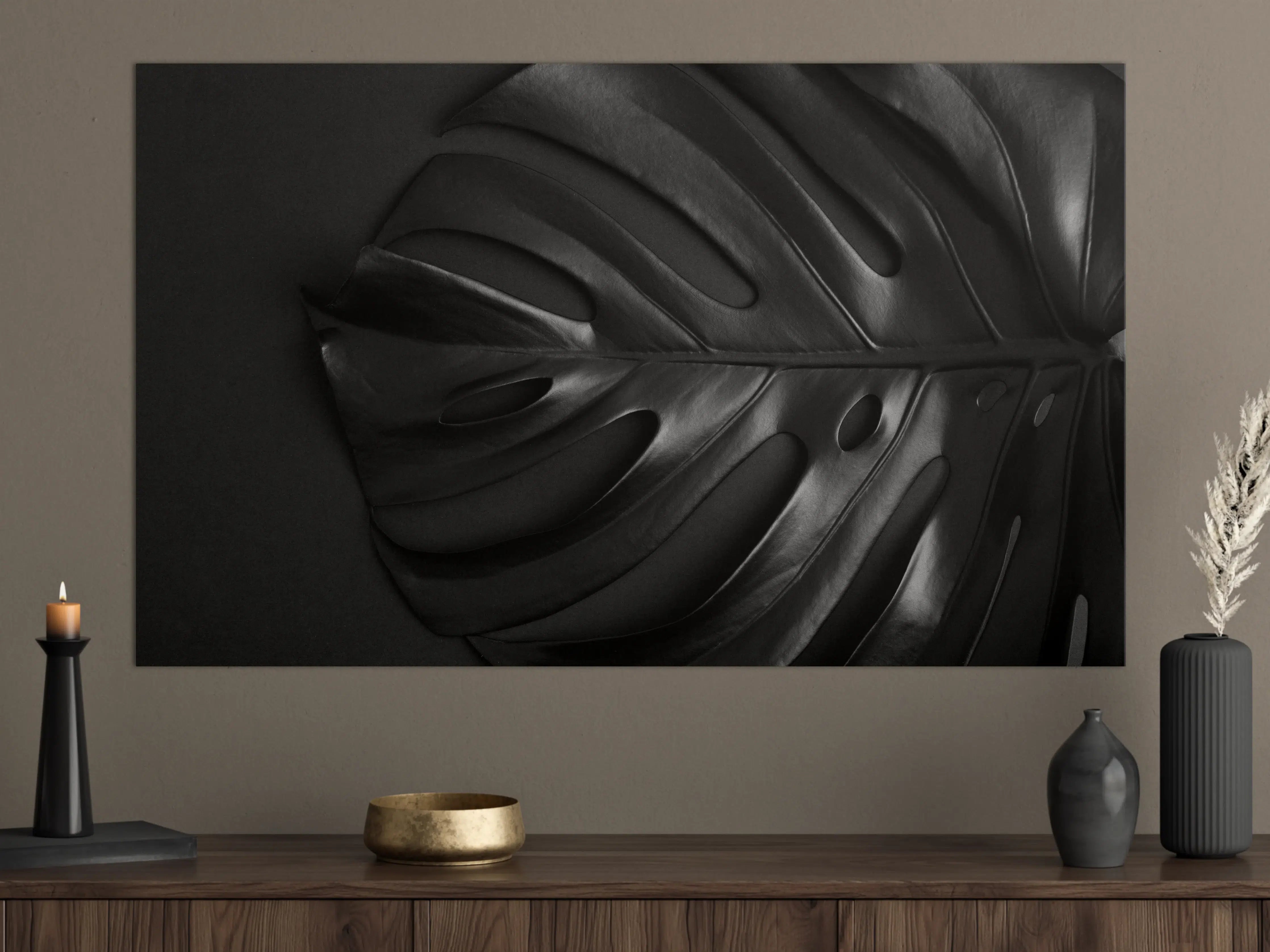 Große Wandbilder - Graues Monstera-Blatt-Design