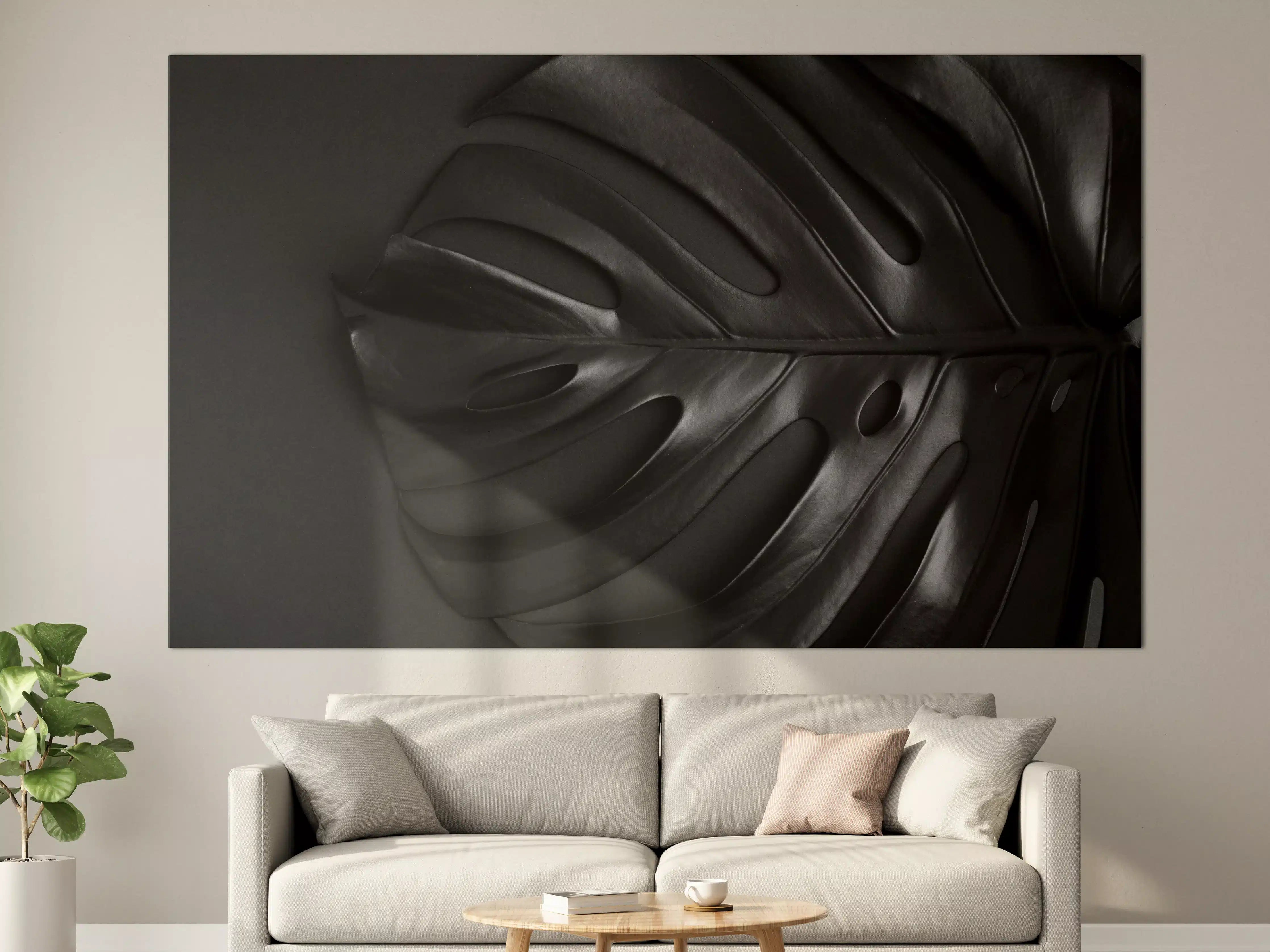Große Wandbilder - Graues Monstera-Blatt-Design