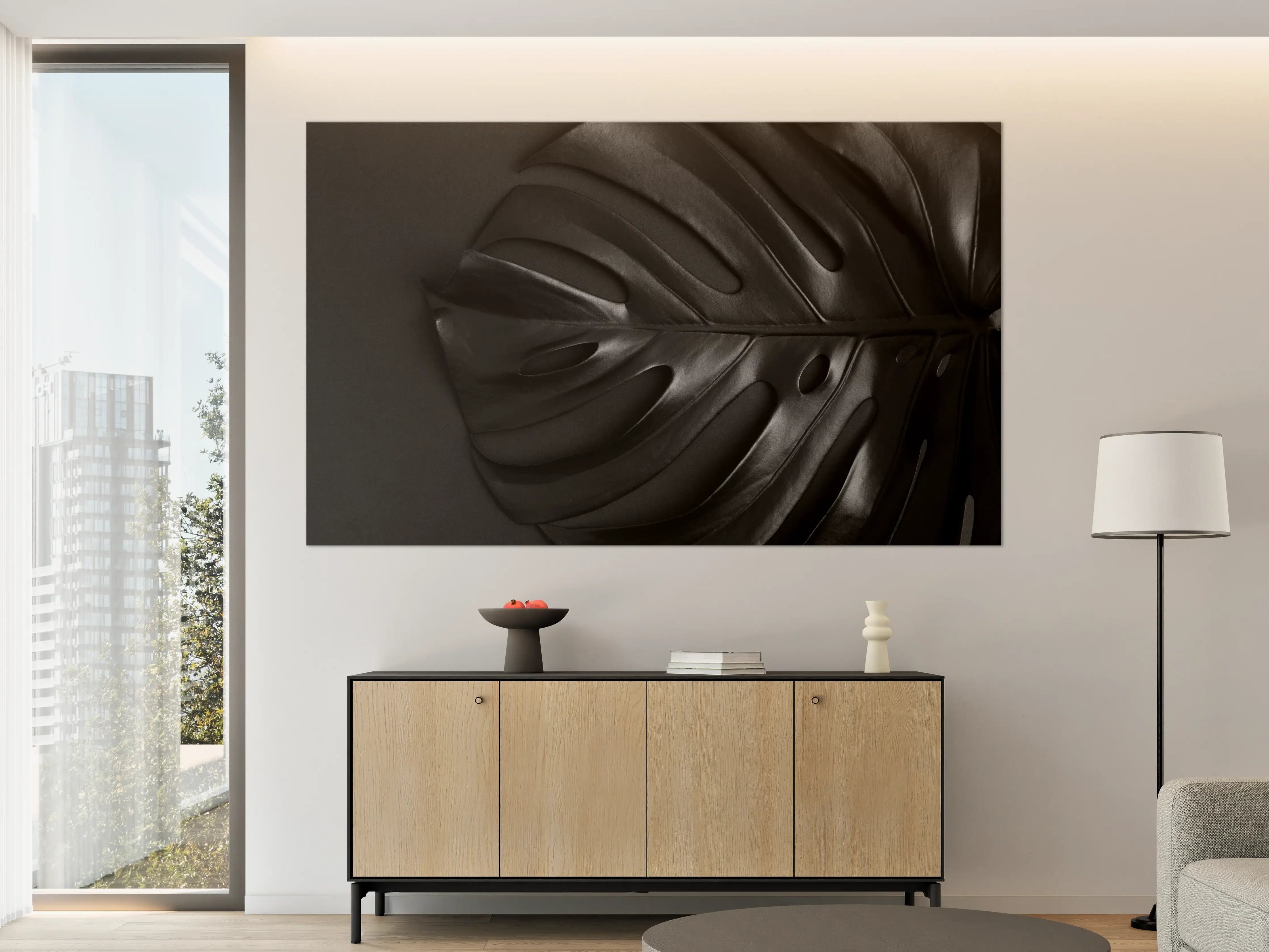 Große Wandbilder - Graues Monstera-Blatt-Design