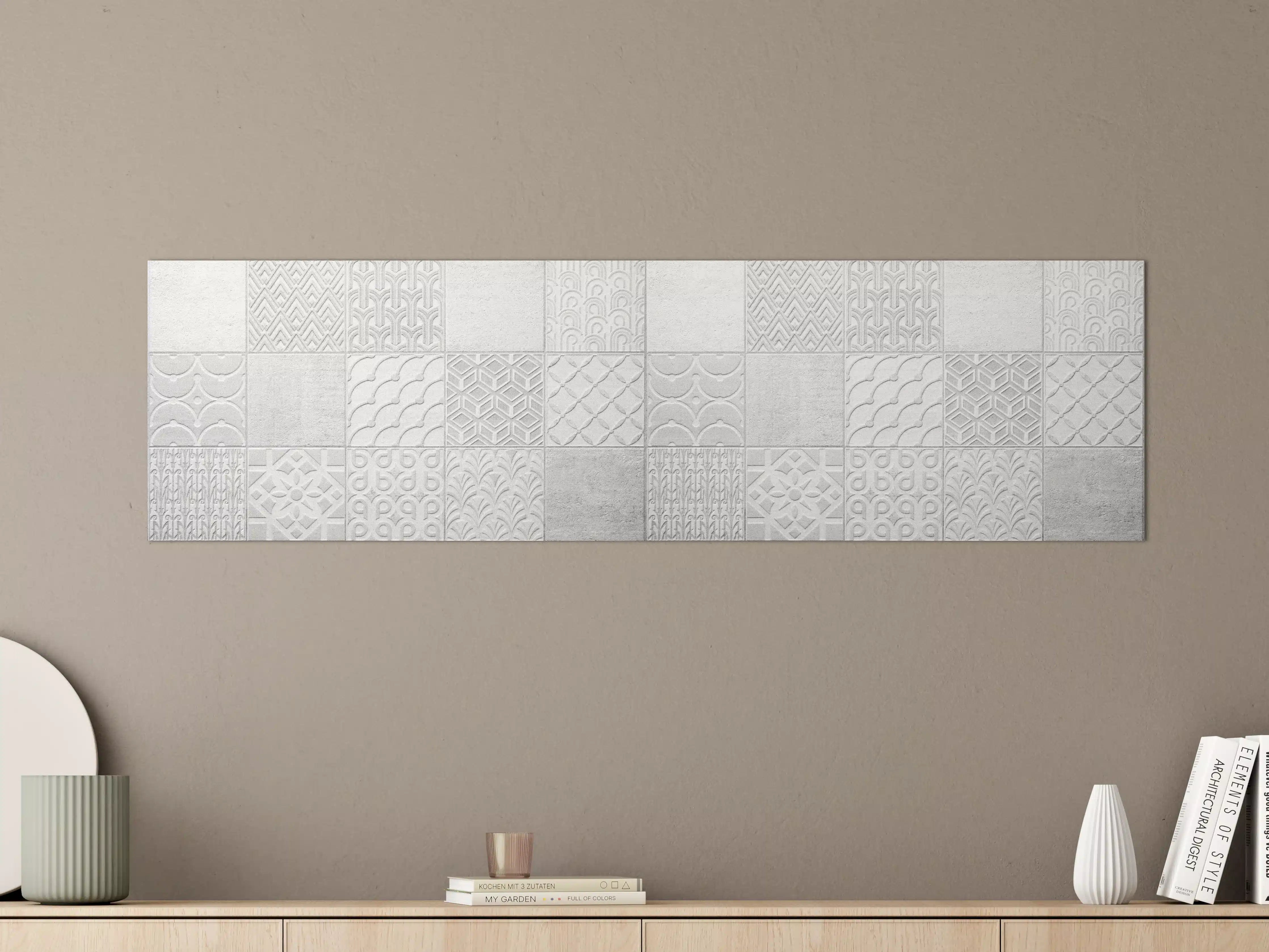 Große Wandbilder - Graues weißes Vintage Mosaikmotiv