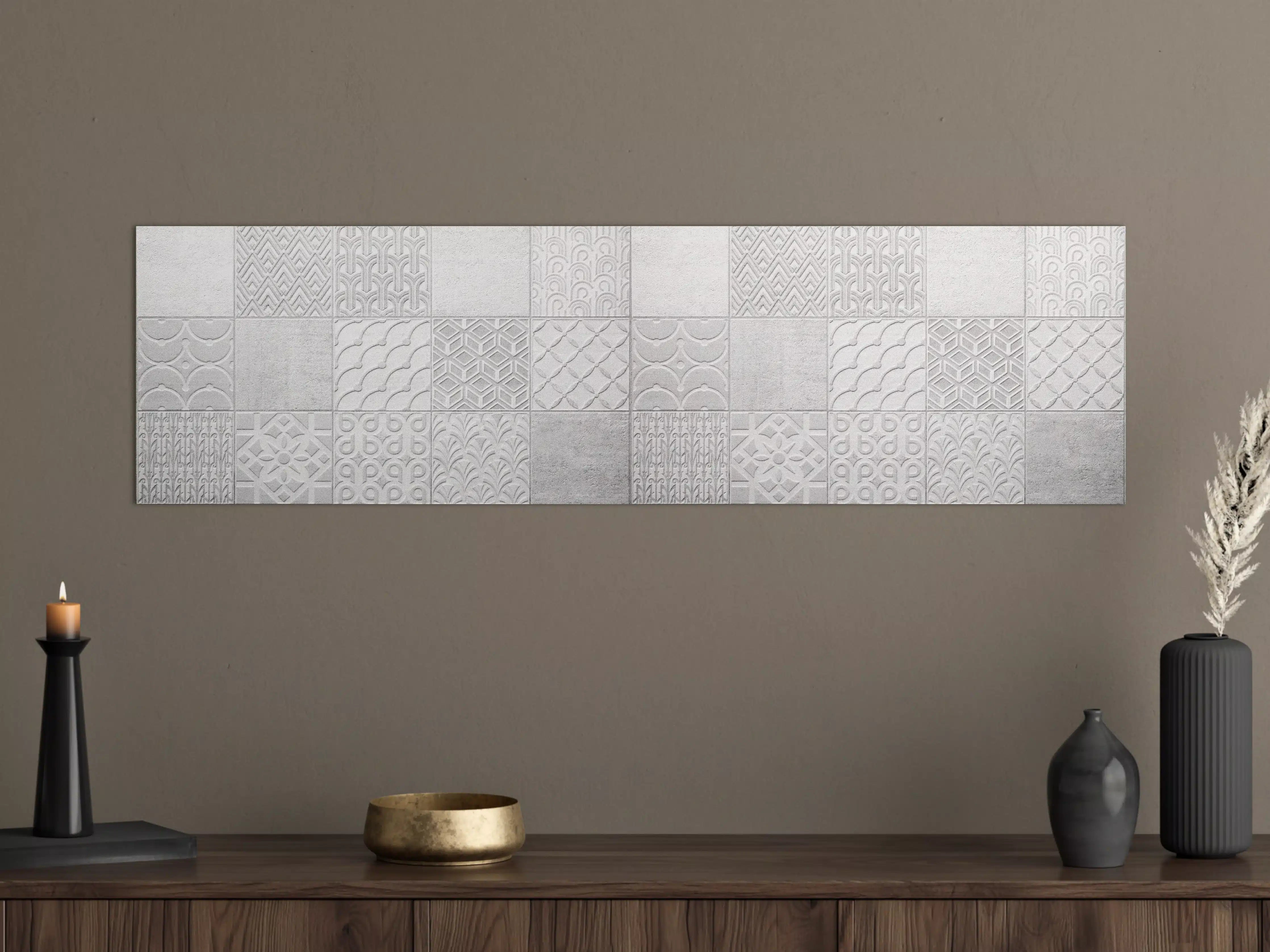 Große Wandbilder - Graues weißes Vintage Mosaikmotiv