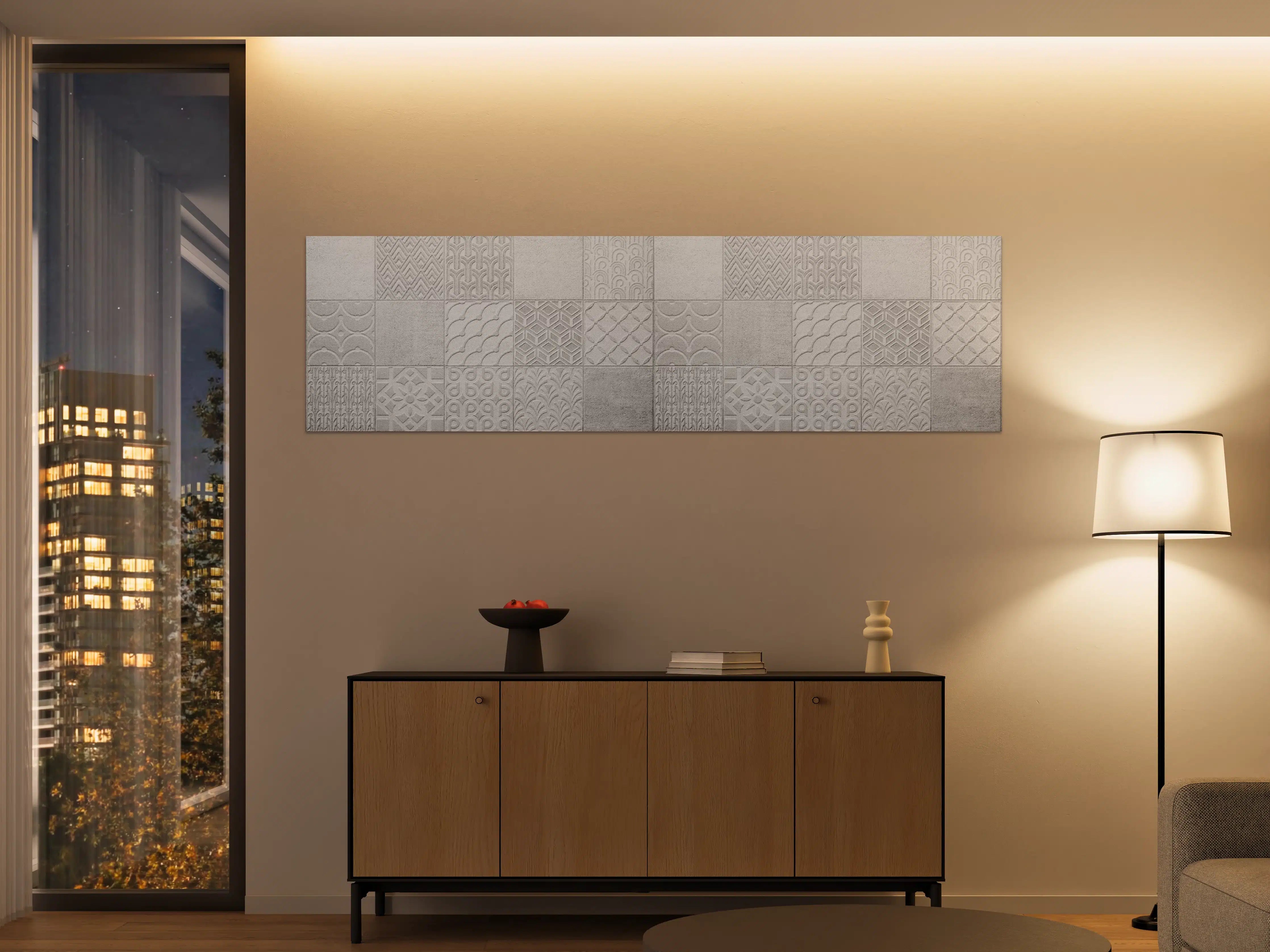 Große Wandbilder - Graues weißes Vintage Mosaikmotiv