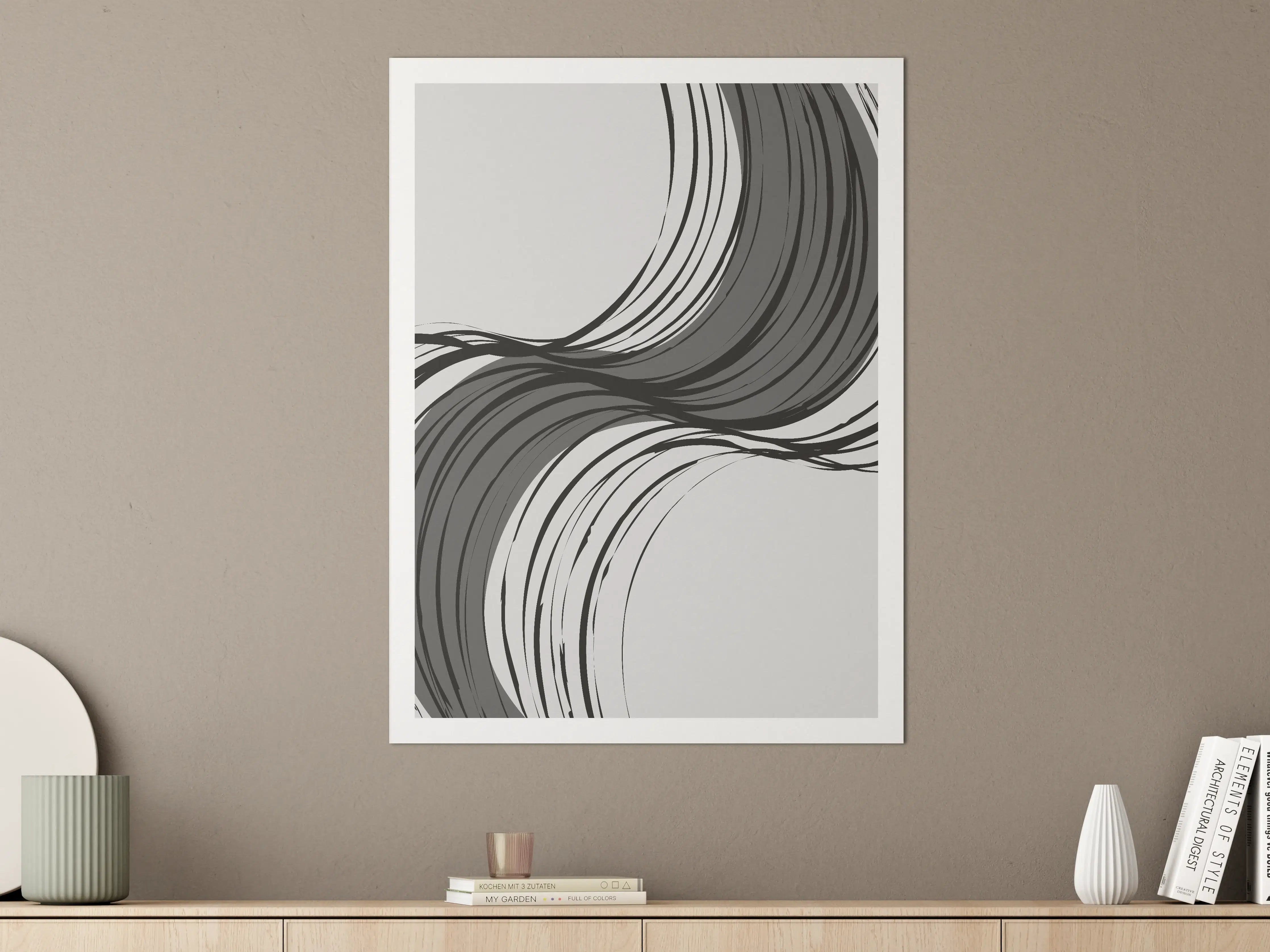 Große Wandbilder - Graustufen-Abstract mit flowing Linien