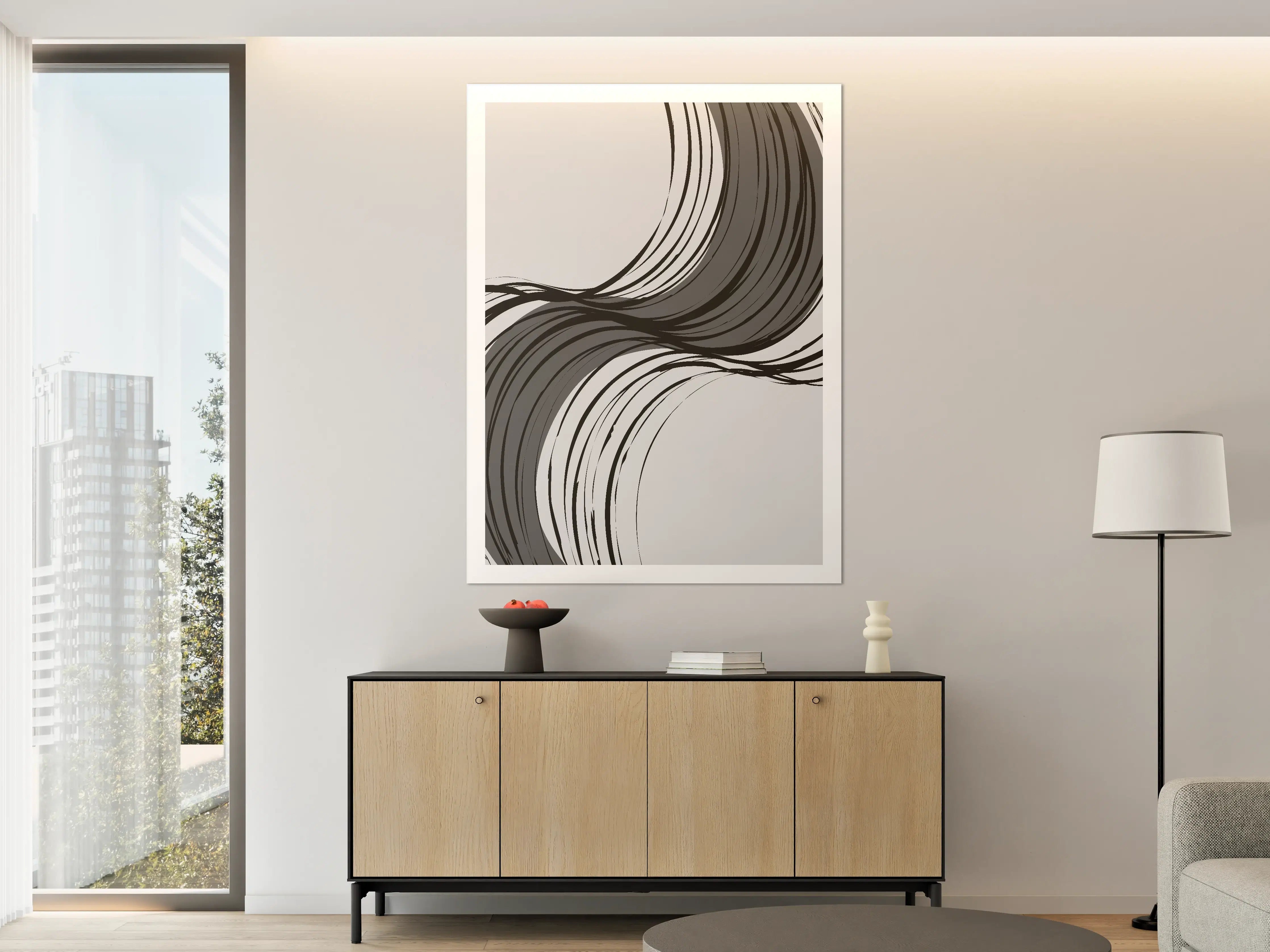 Große Wandbilder - Graustufen-Abstract mit flowing Linien