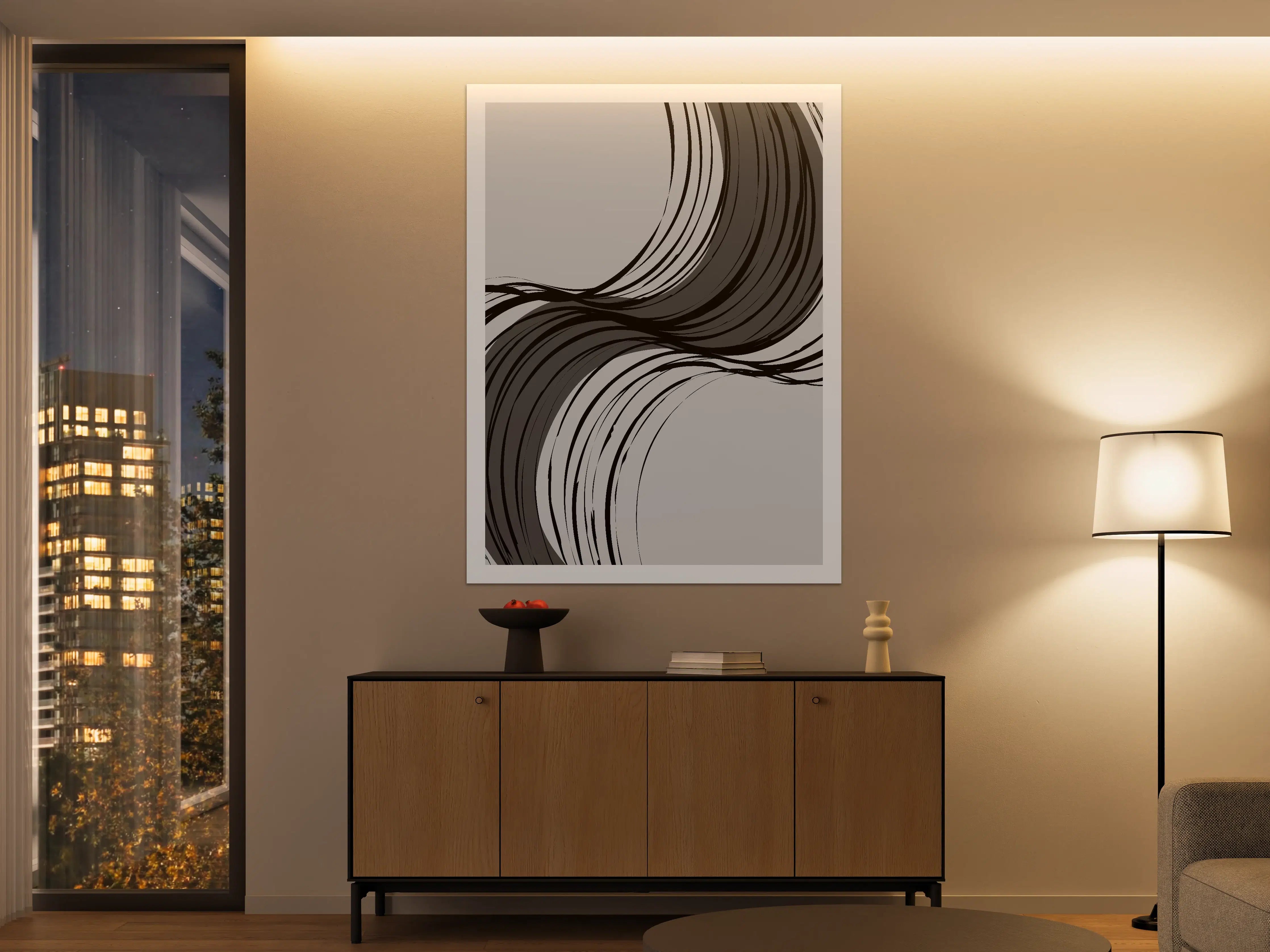 Große Wandbilder - Graustufen-Abstract mit flowing Linien