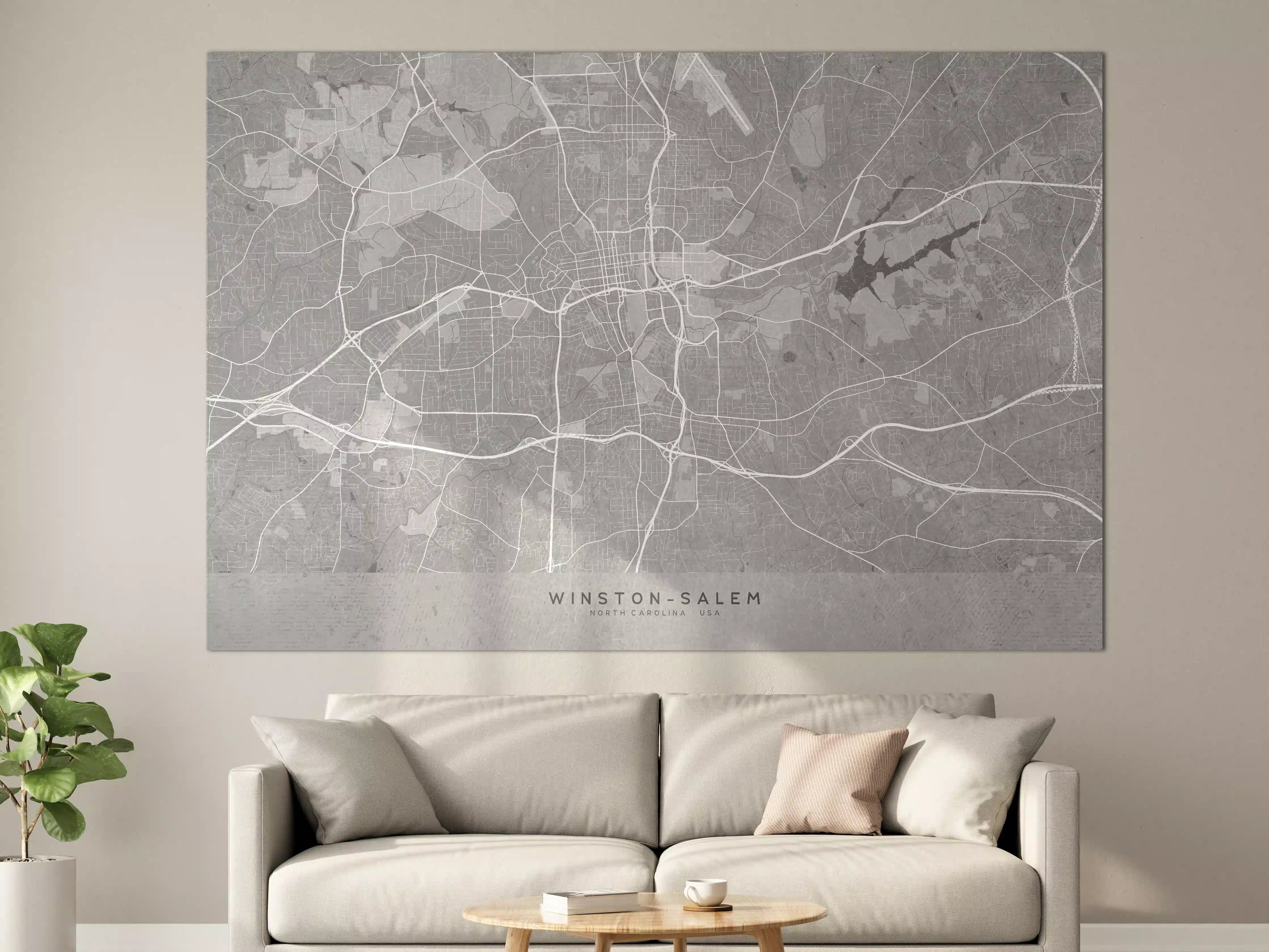Große Wandbilder - Gray Vintage Winston Salem Map