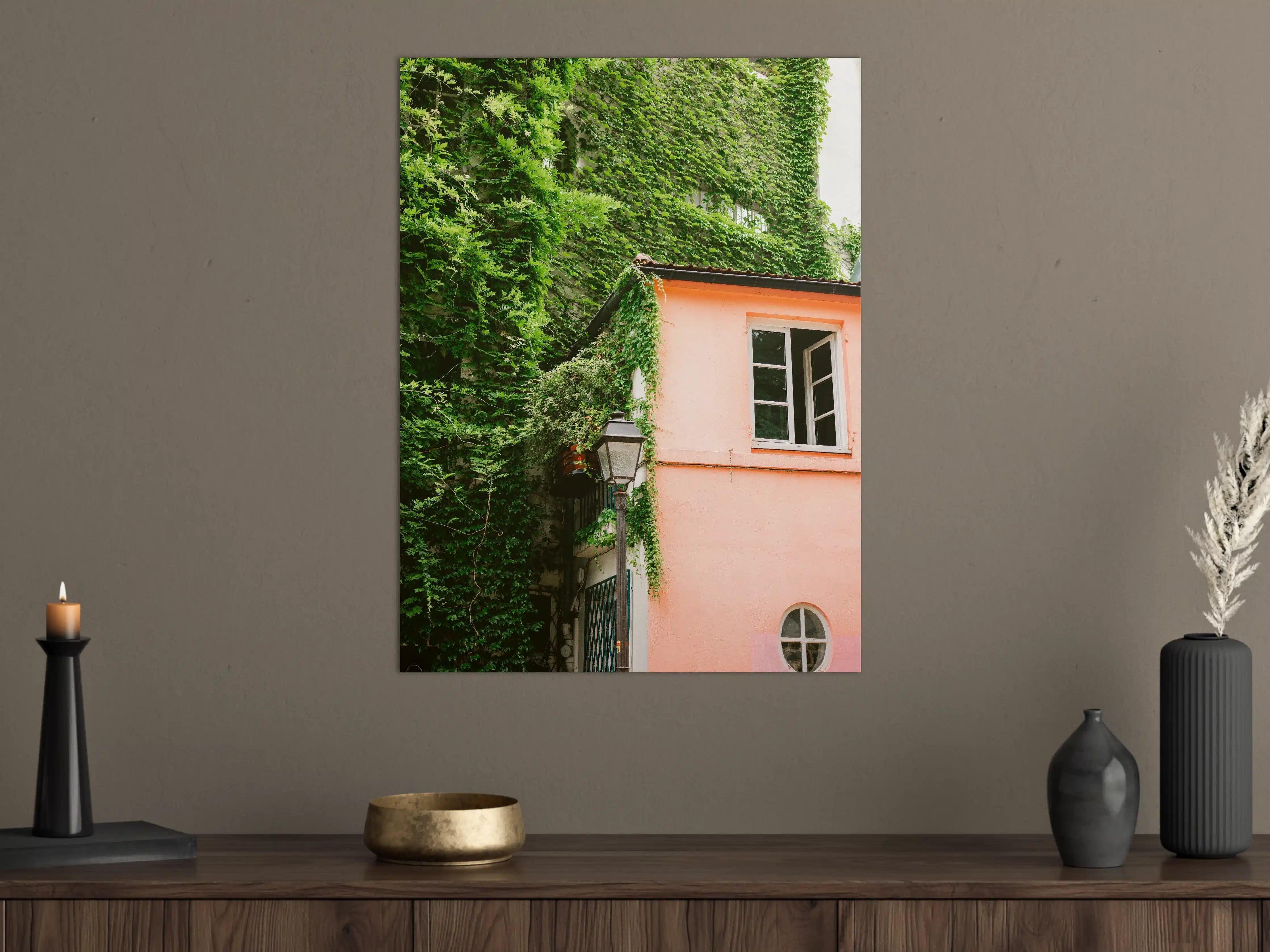 Große Wandbilder - Grün-Pinkes Montmartre-Haus