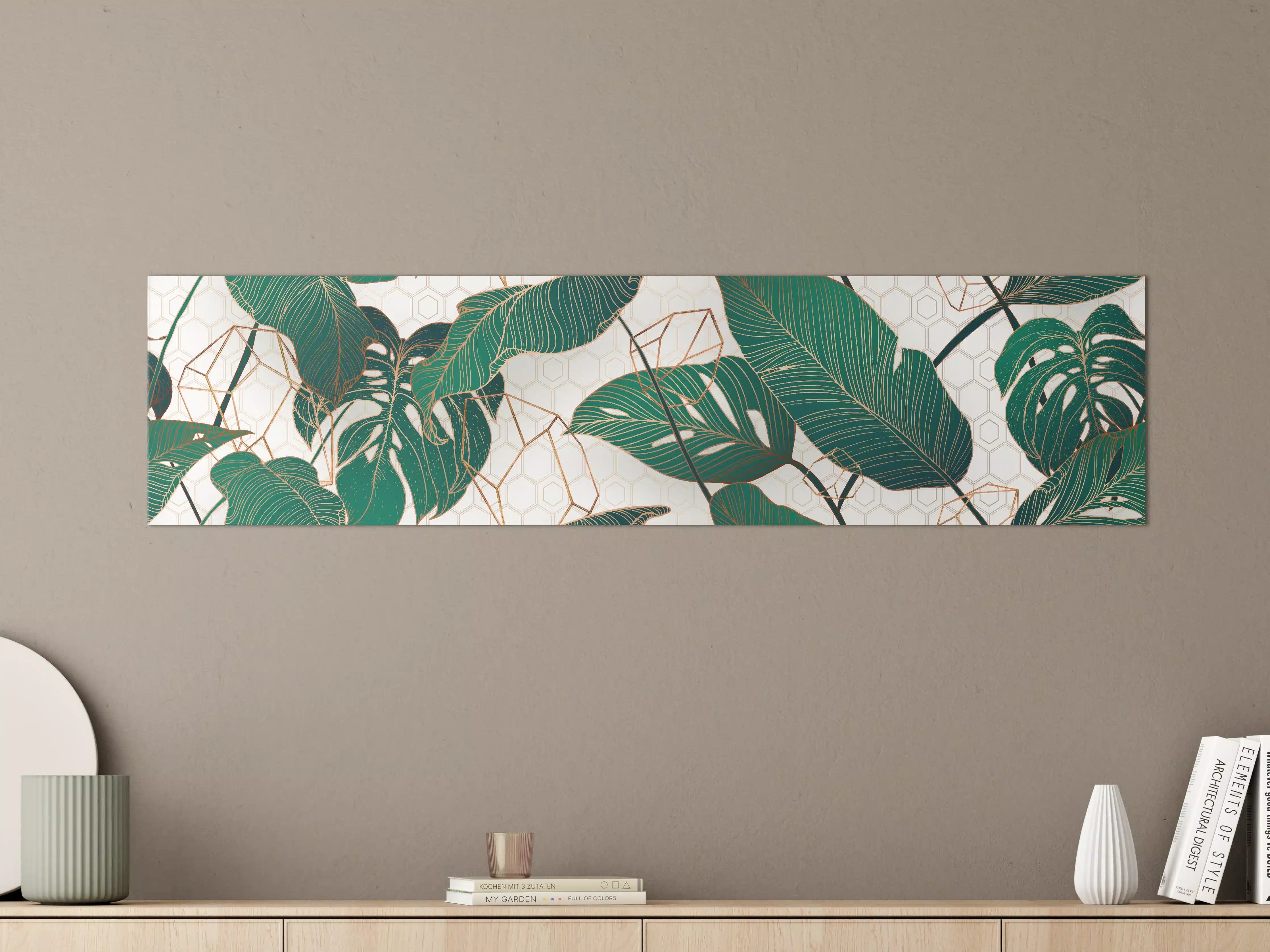 Große Wandbilder - Grün-Weißes Blattmuster Design