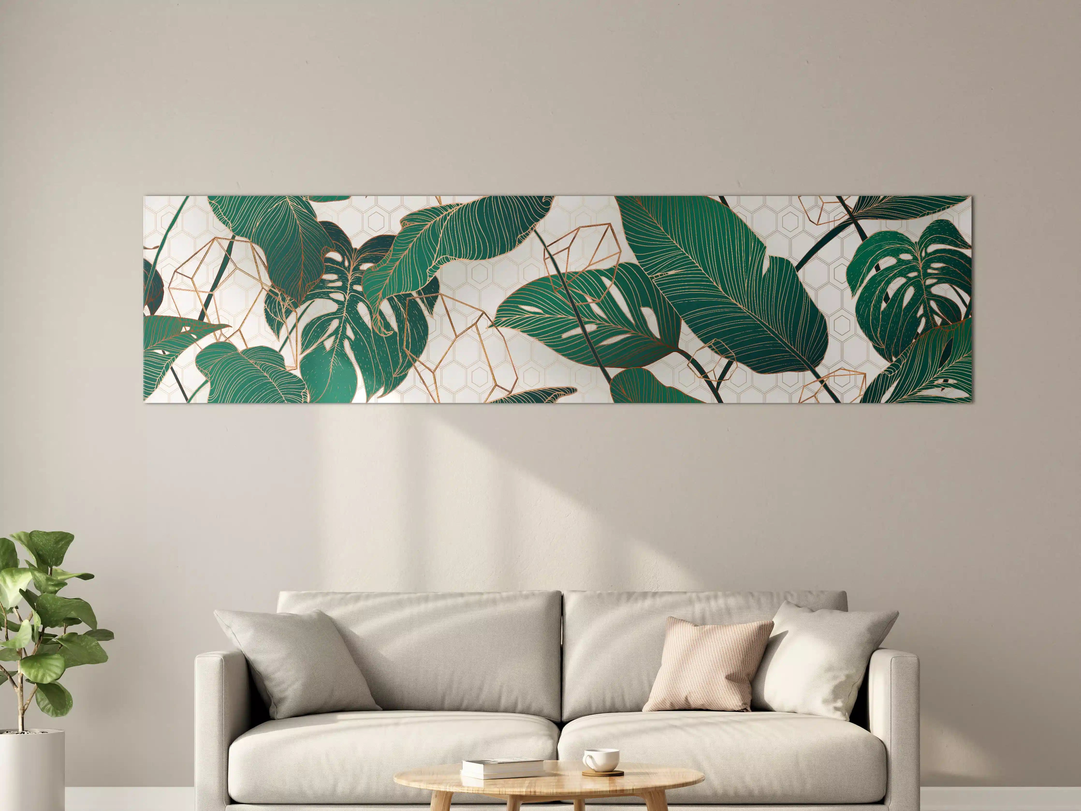 Große Wandbilder - Grün-Weißes Blattmuster Design