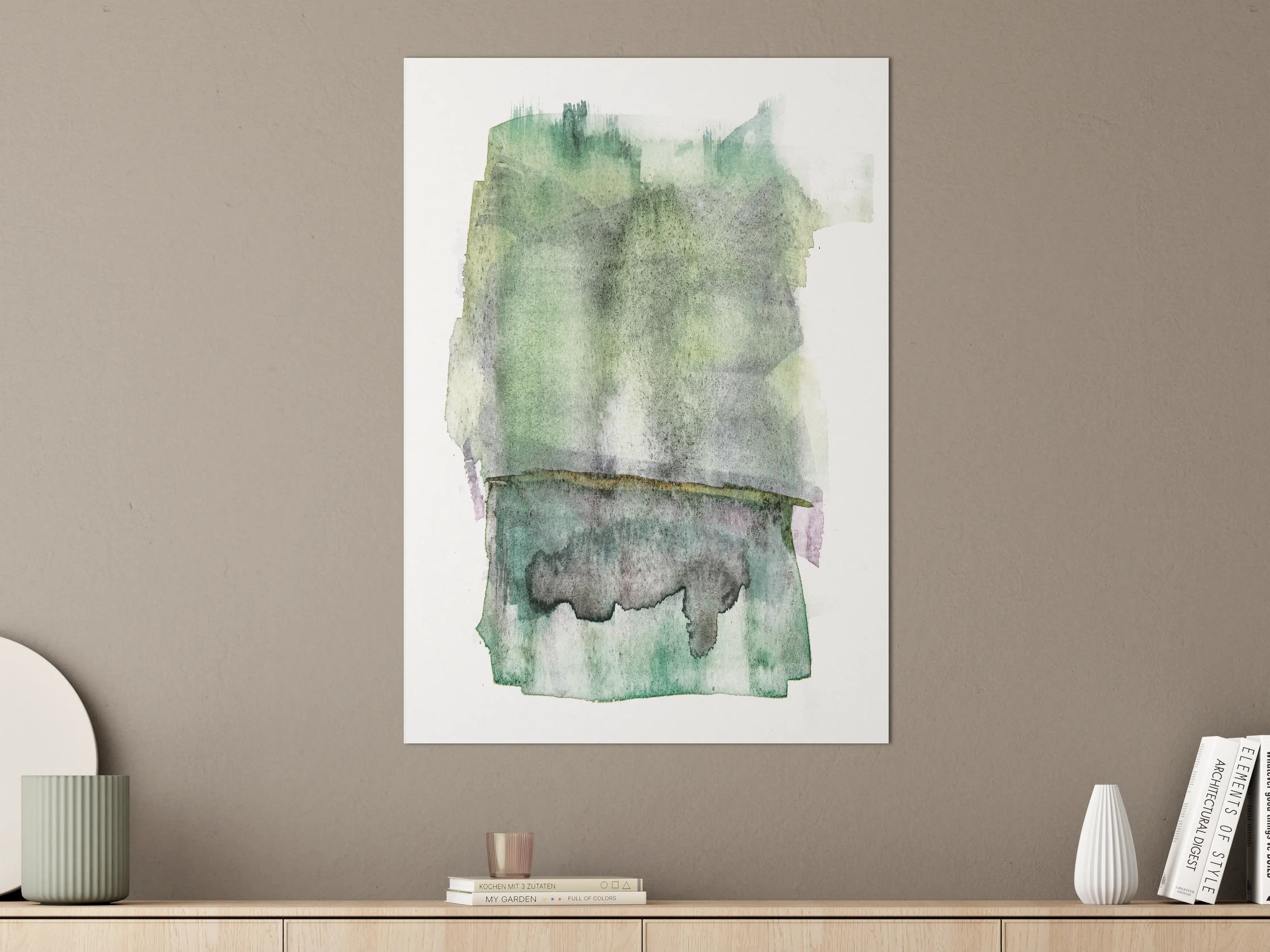 Große Wandbilder - Grün-weiße Aquarellmalerei