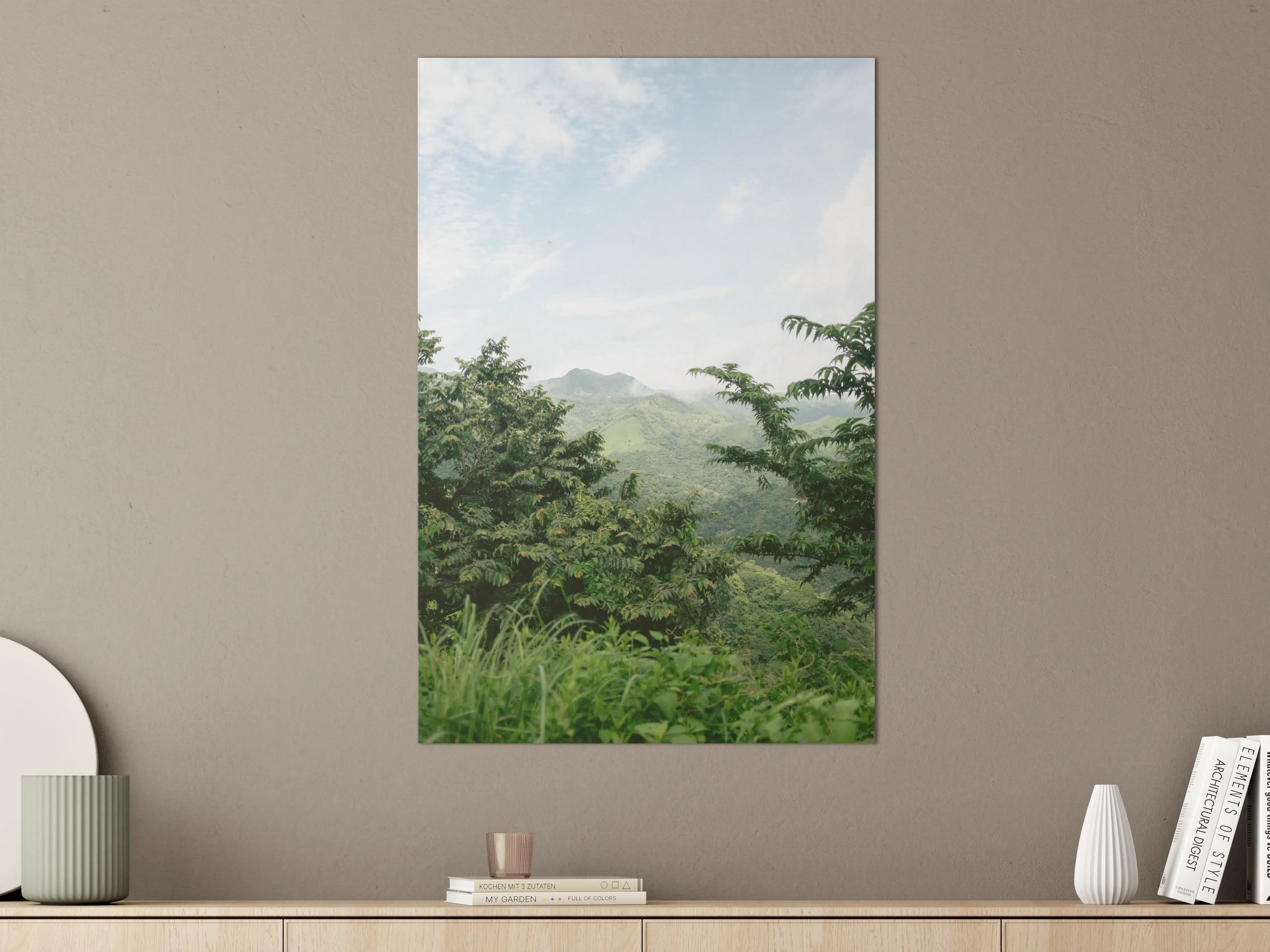 Große Wandbilder - Grüne Dschungelvegetation mit Bergen im Hintergrund