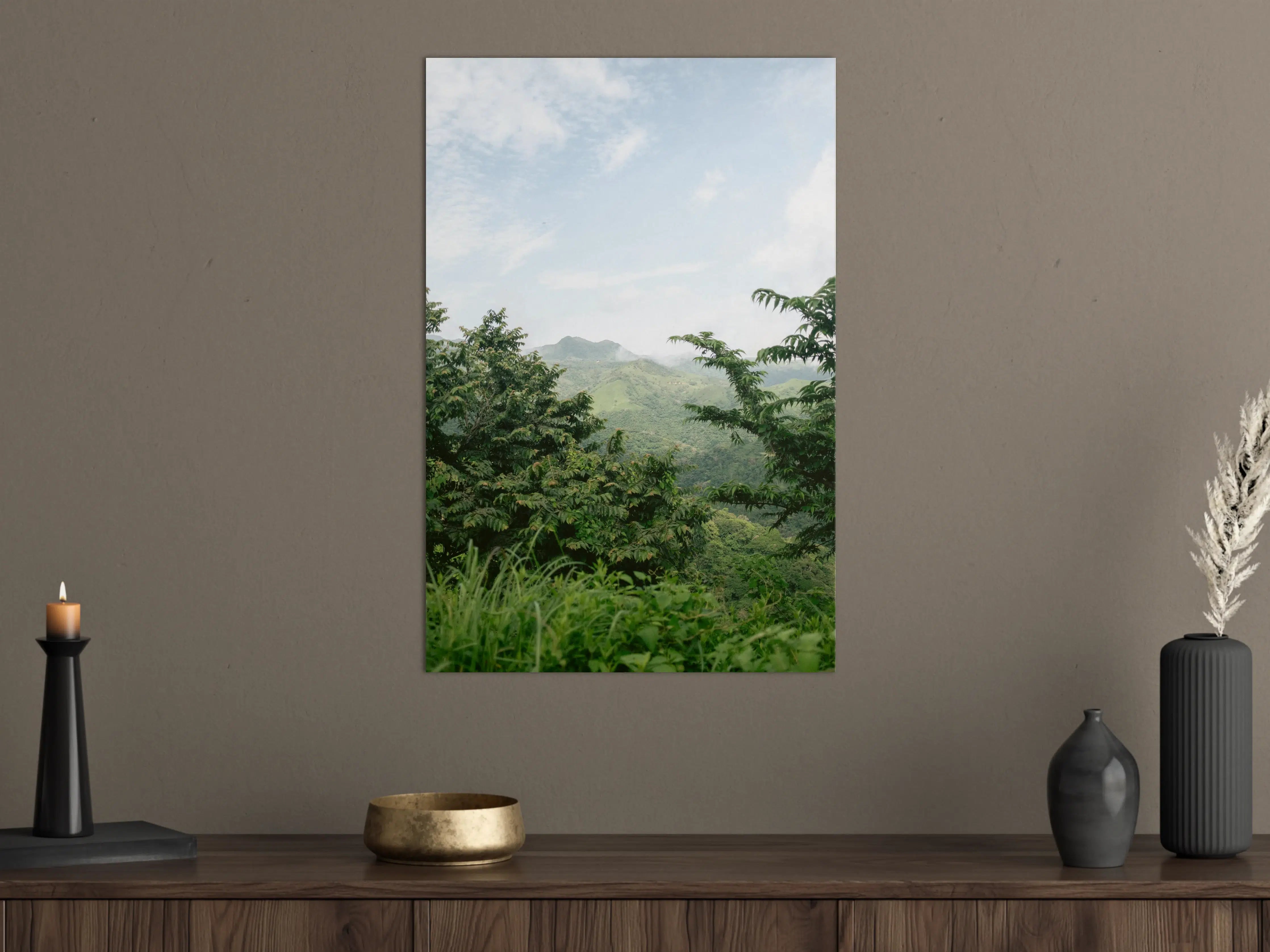 Große Wandbilder - Grüne Dschungelvegetation mit Bergen im Hintergrund