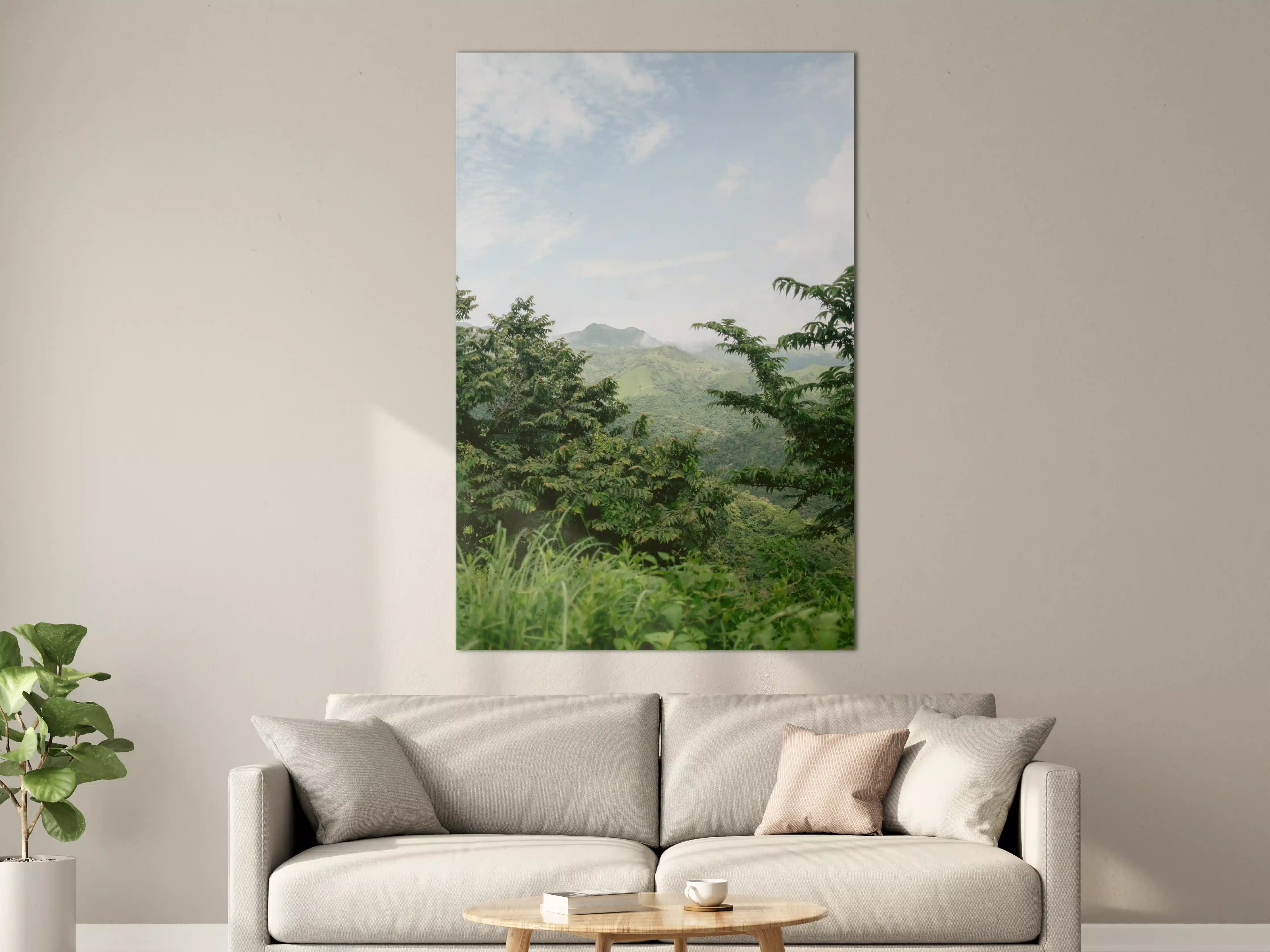 Große Wandbilder - Grüne Dschungelvegetation mit Bergen im Hintergrund
