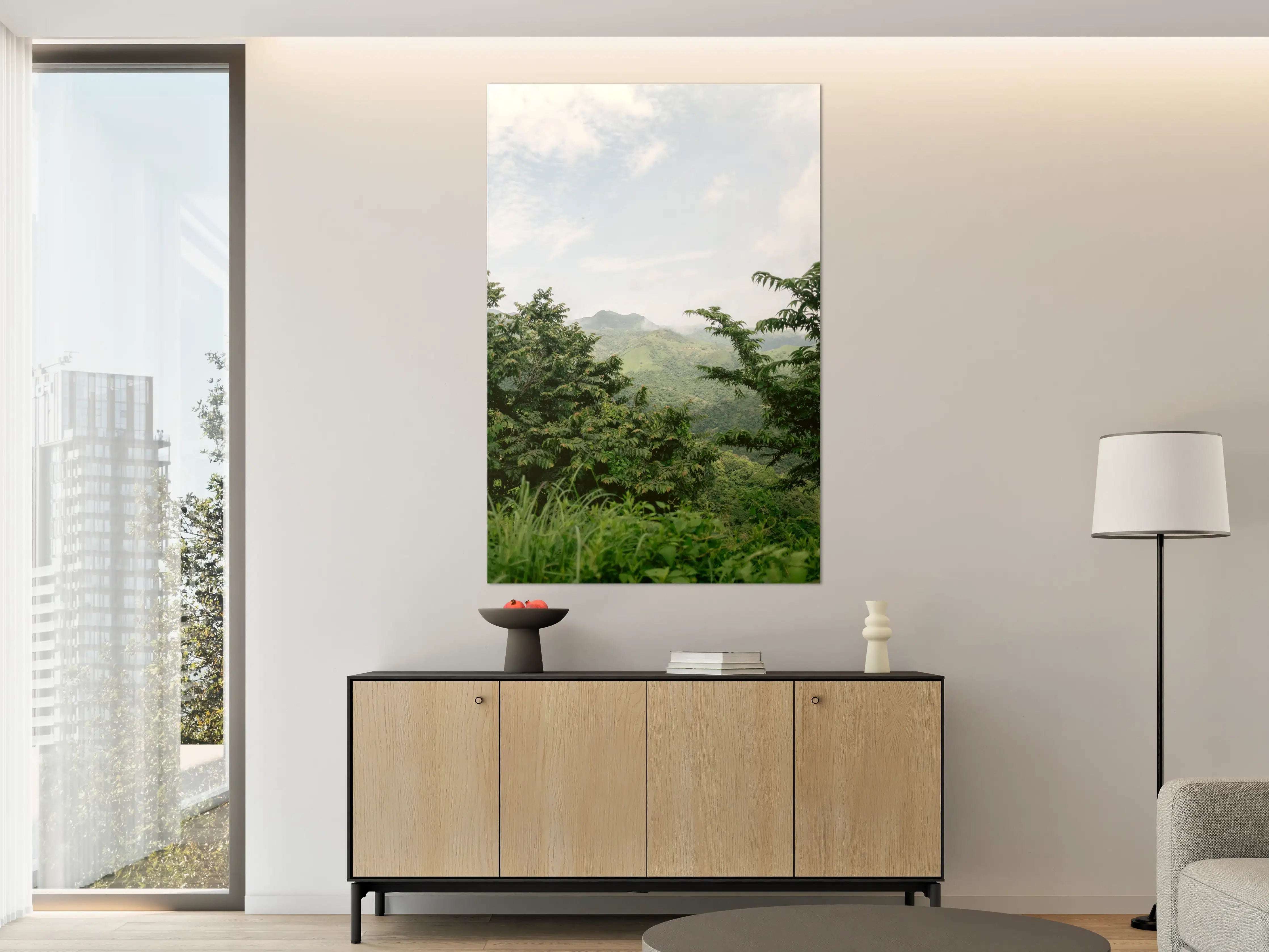 Große Wandbilder - Grüne Dschungelvegetation mit Bergen im Hintergrund