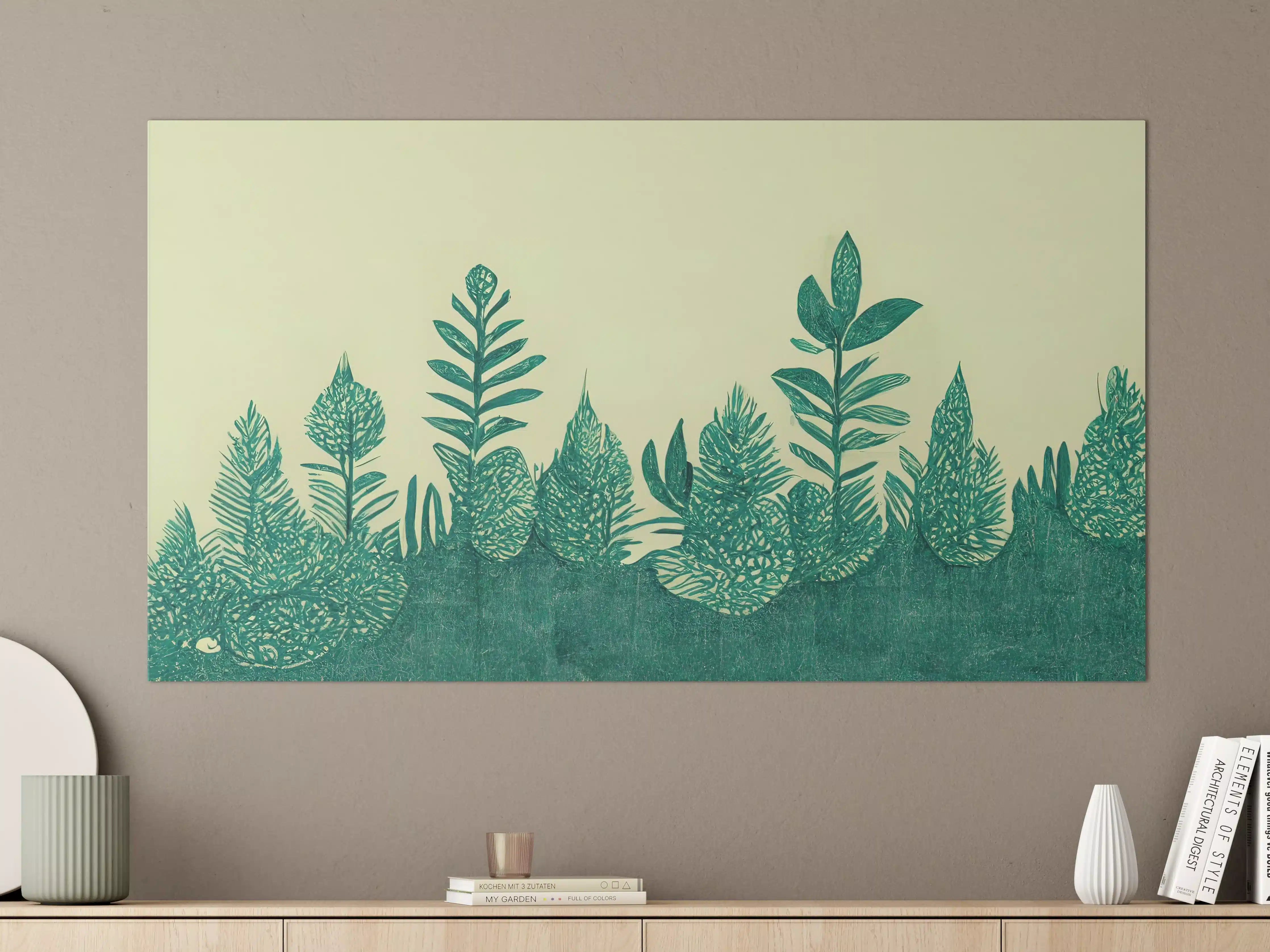 Große Wandbilder - Grüne Pflanzenillustration im minimalistischen Stil
