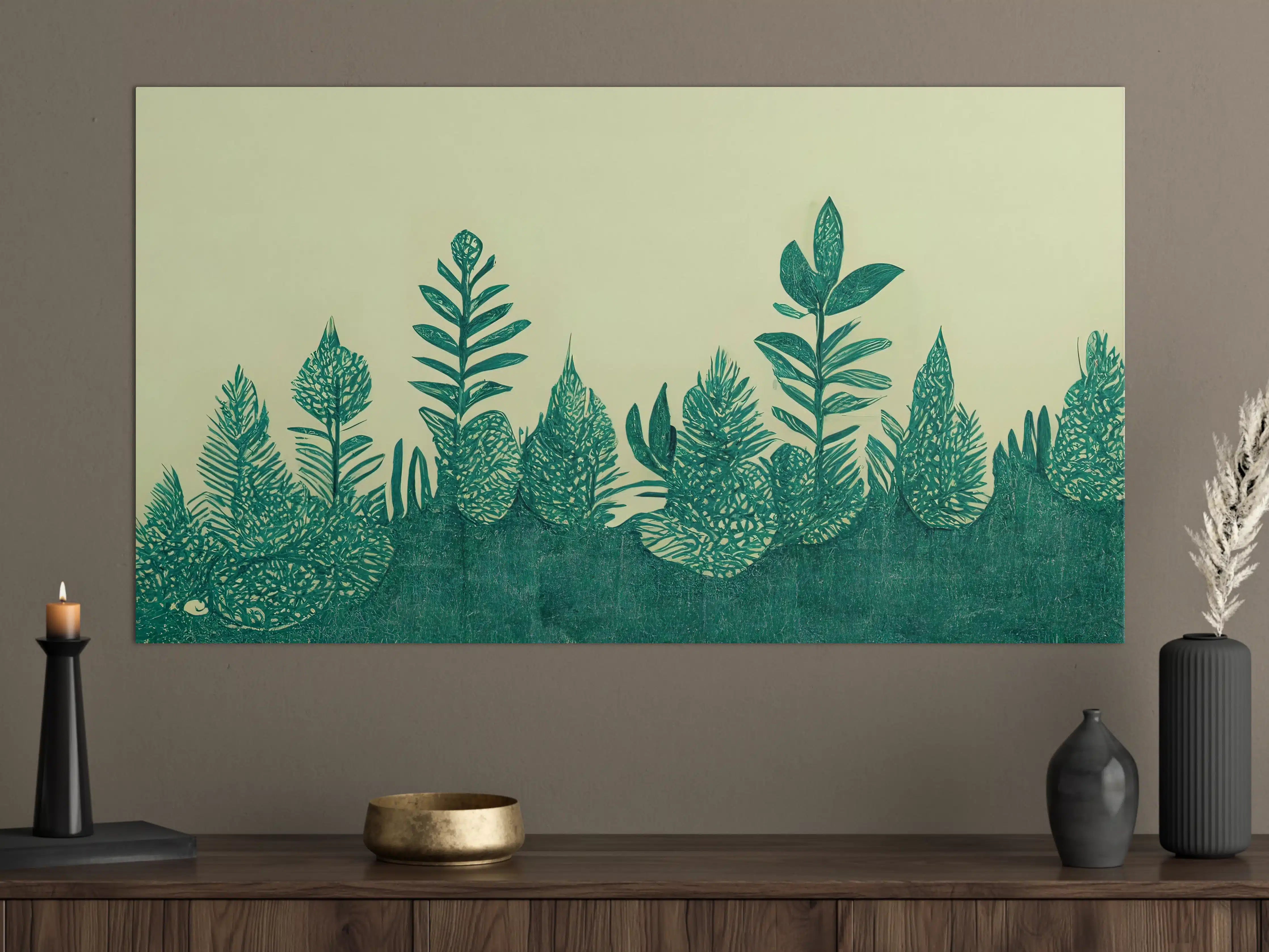 Große Wandbilder - Grüne Pflanzenillustration im minimalistischen Stil