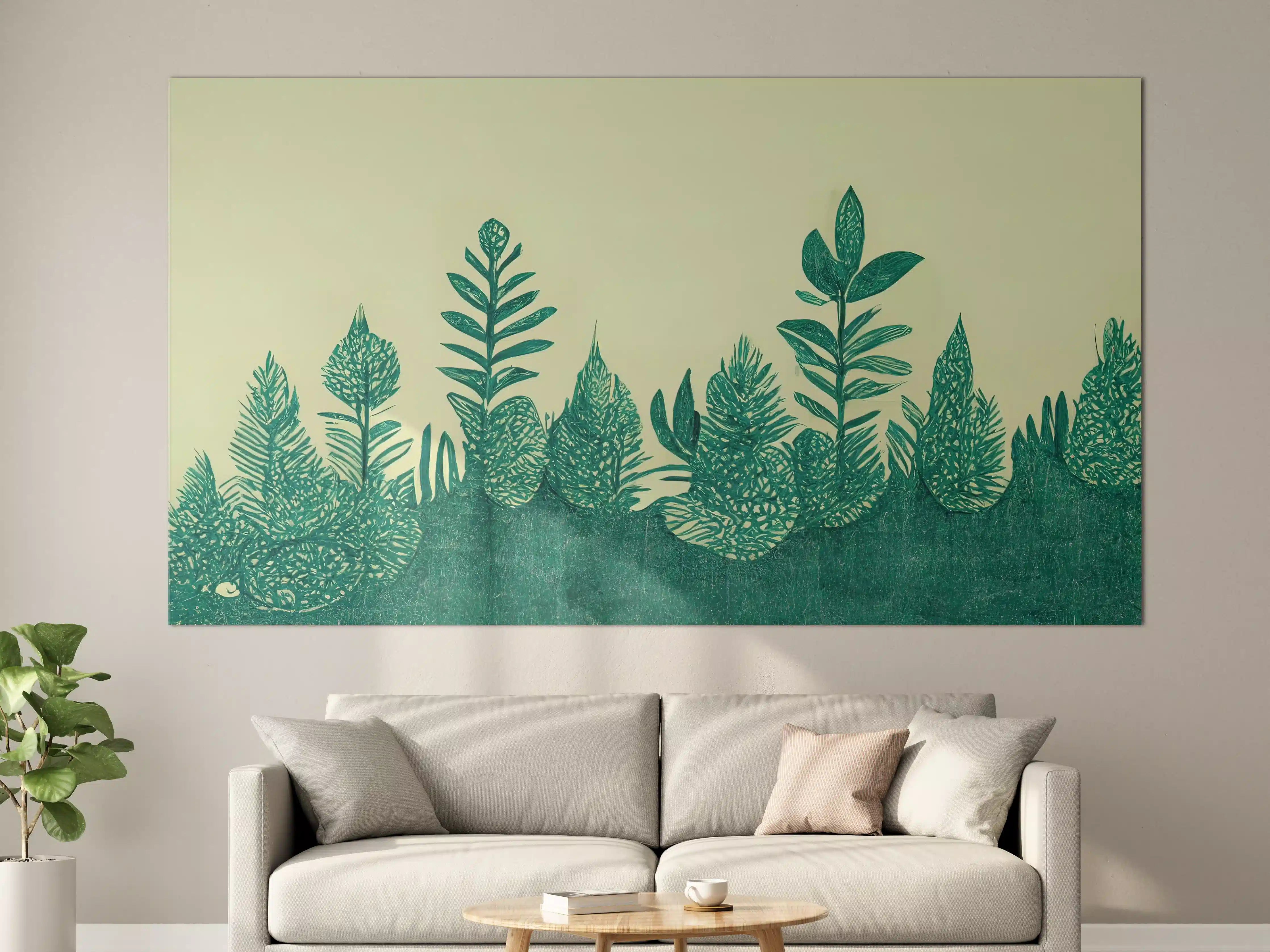 Große Wandbilder - Grüne Pflanzenillustration im minimalistischen Stil