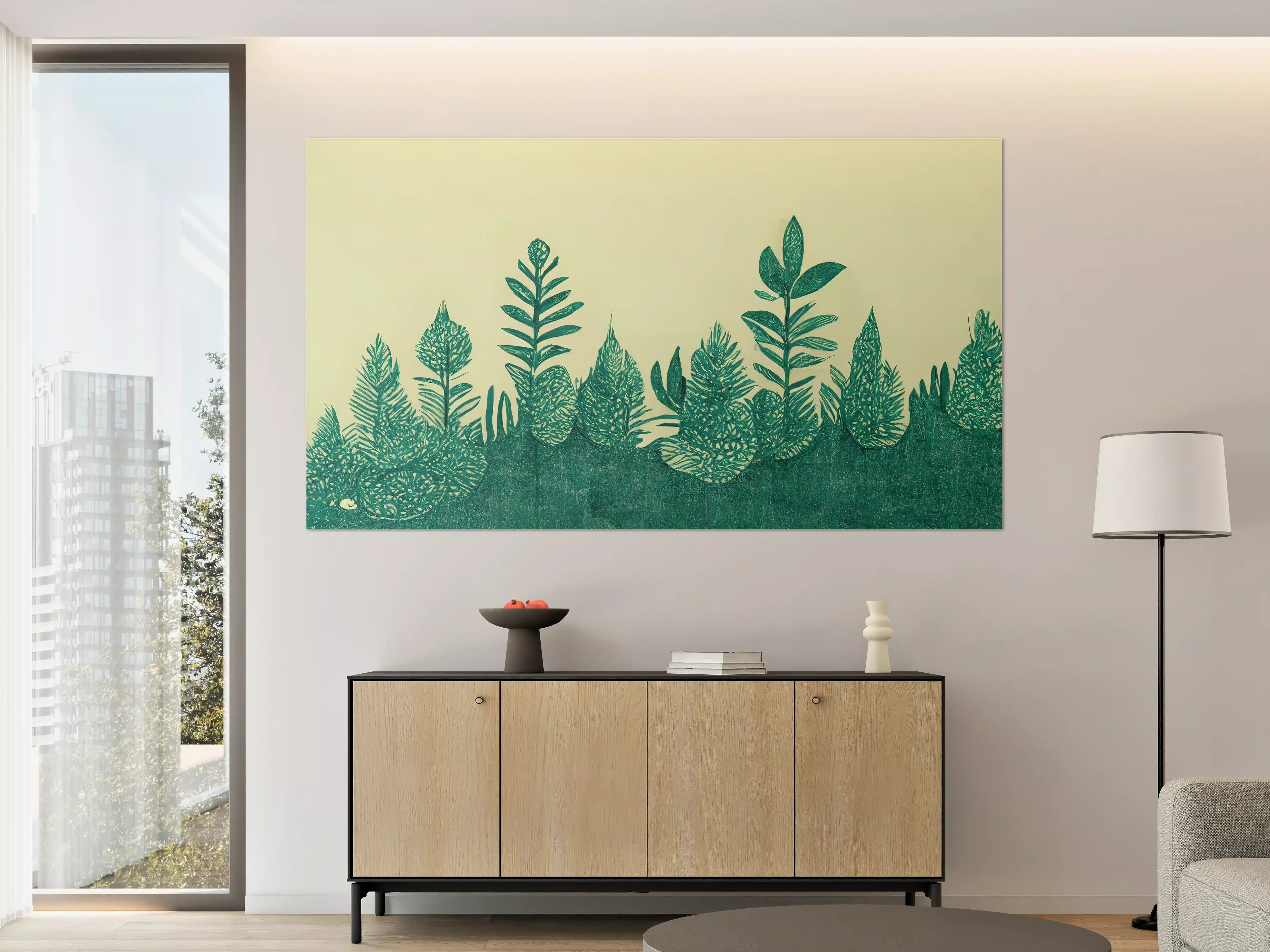 Große Wandbilder - Grüne Pflanzenillustration im minimalistischen Stil