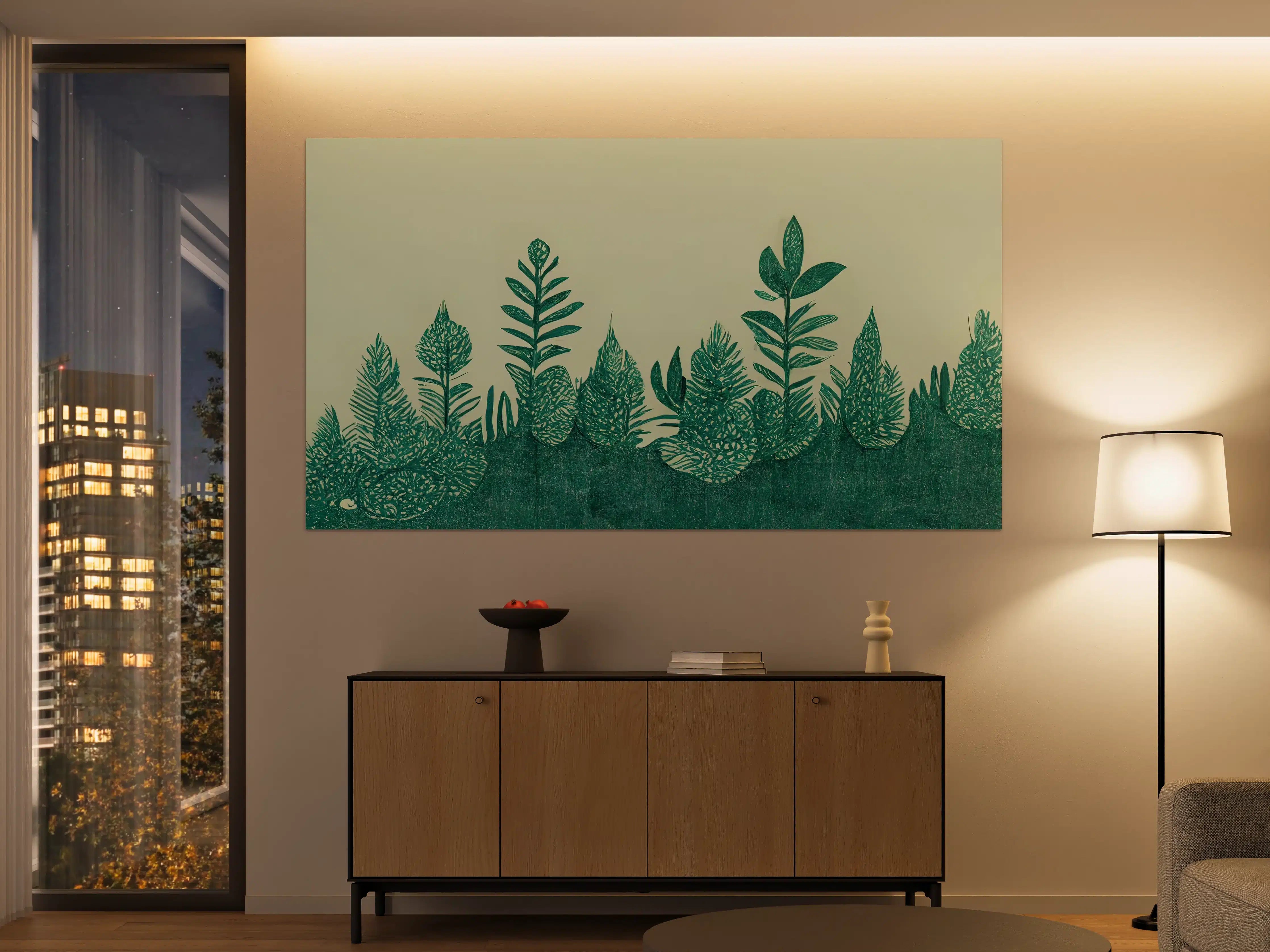 Große Wandbilder - Grüne Pflanzenillustration im minimalistischen Stil