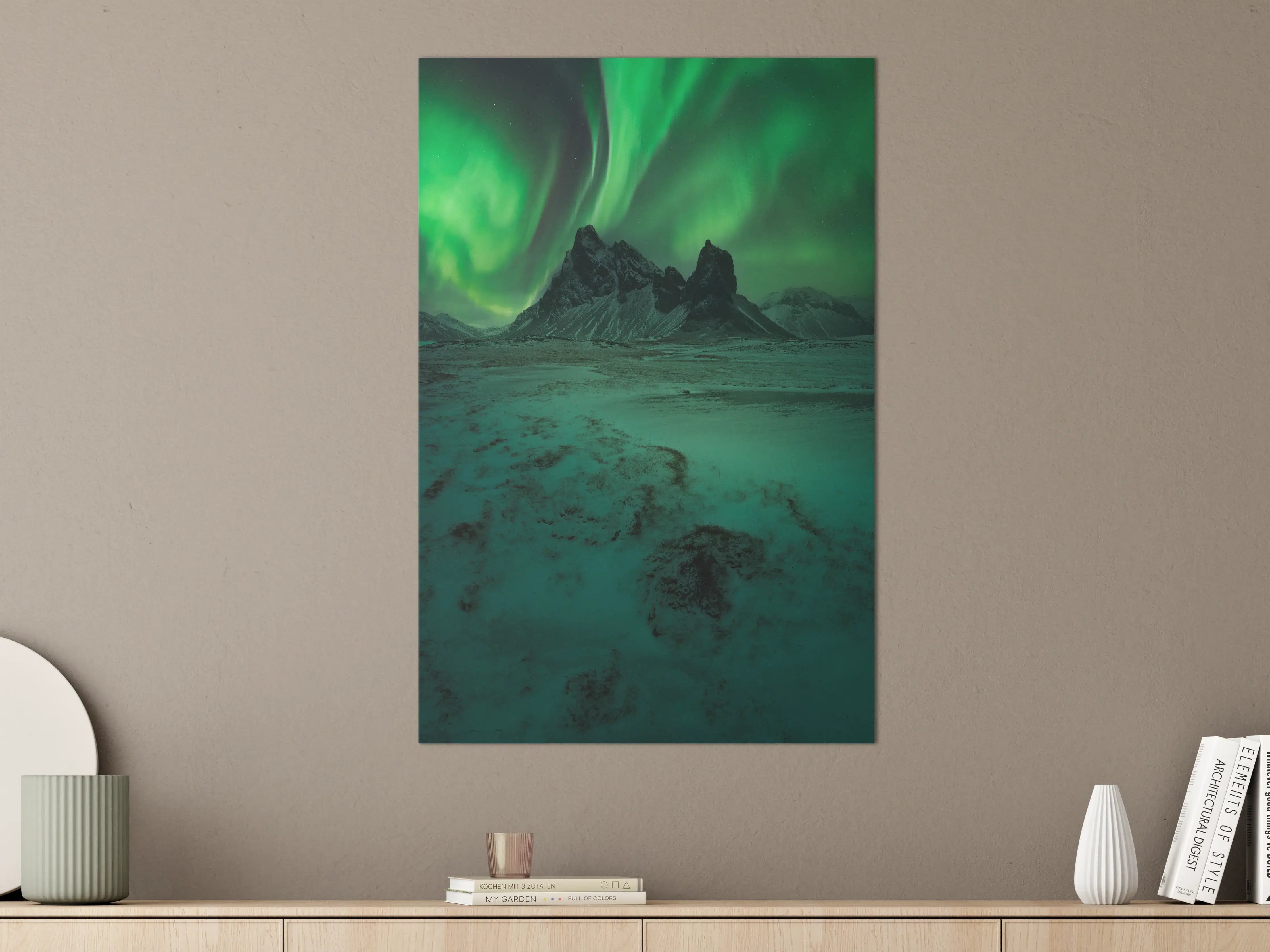 Große Wandbilder - Grüner Polarlichthimmel über schneebedeckter Landschaft