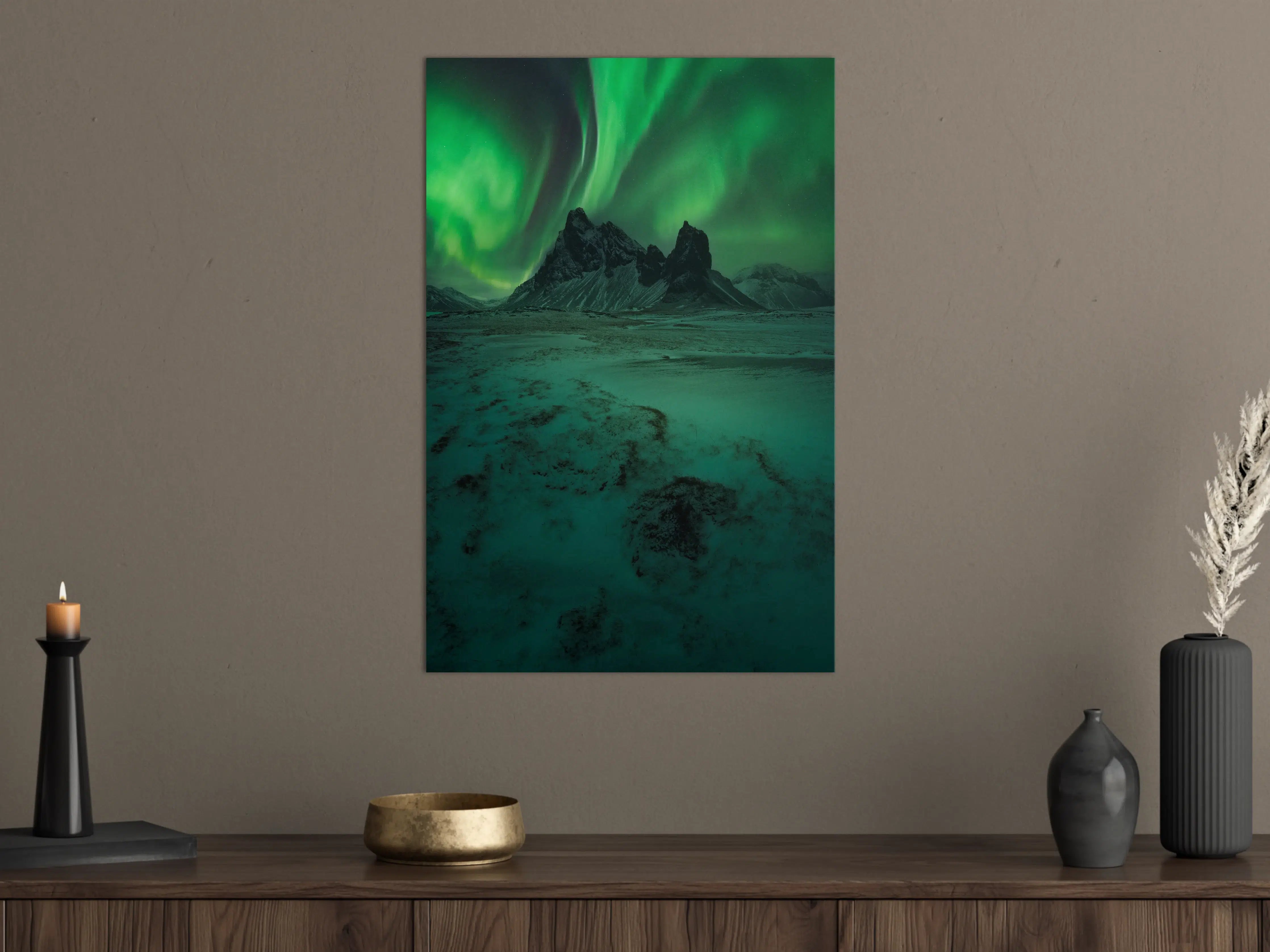 Große Wandbilder - Grüner Polarlichthimmel über schneebedeckter Landschaft