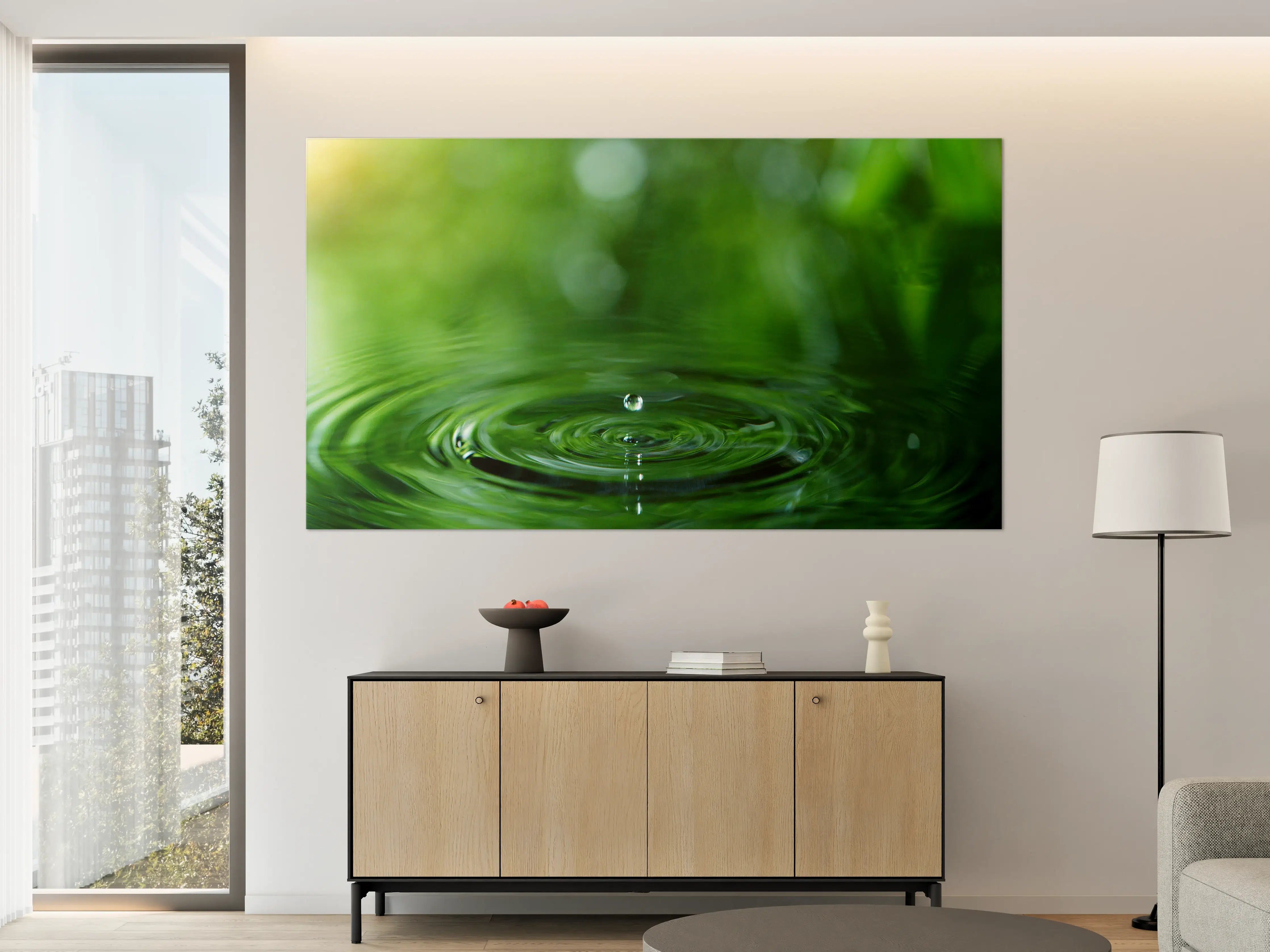 Große Wandbilder - Grüner Wassertropfen im Zen-Garten