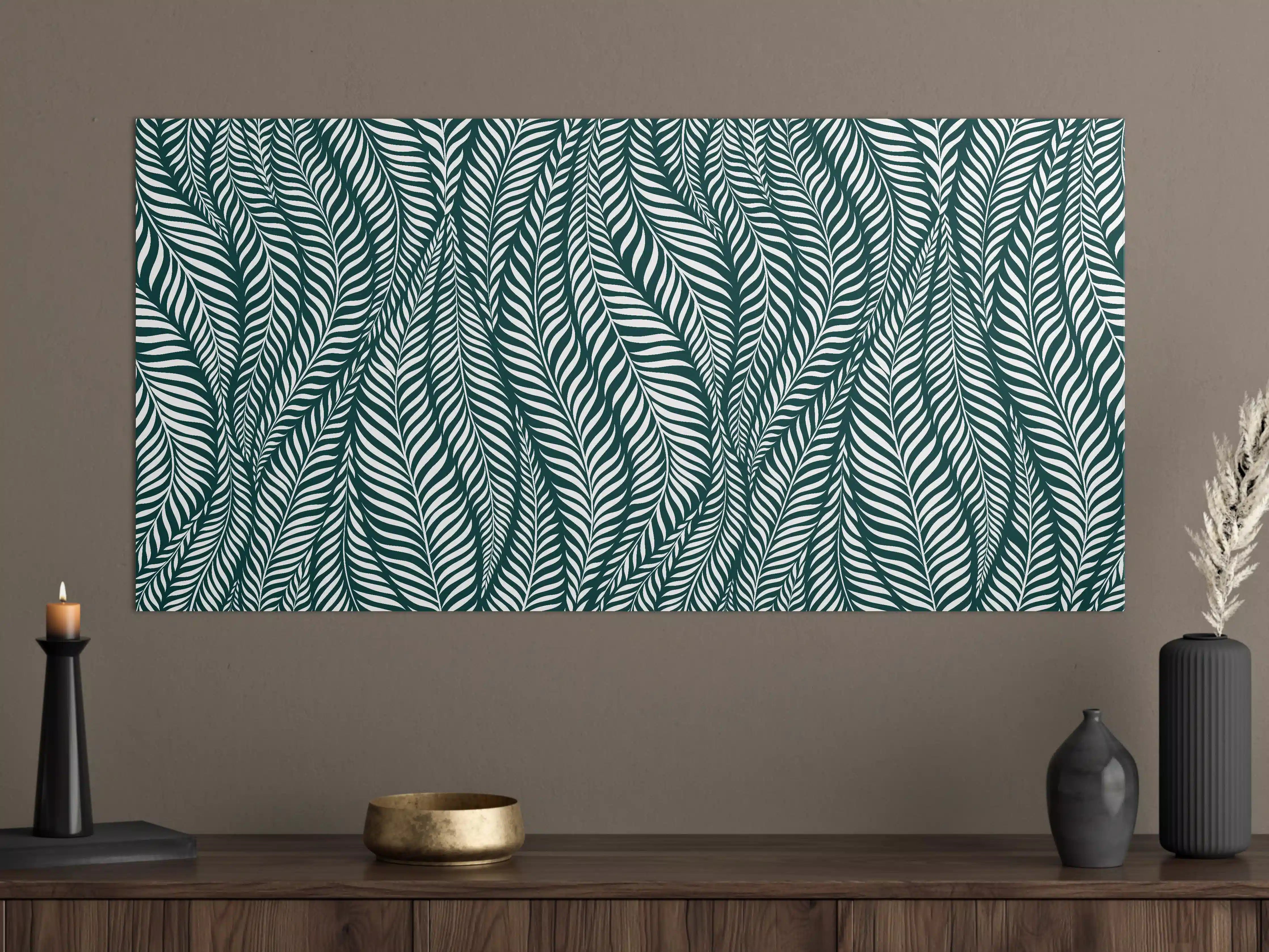 Große Wandbilder - Grünes Blättermuster mit feinem Linien-Design