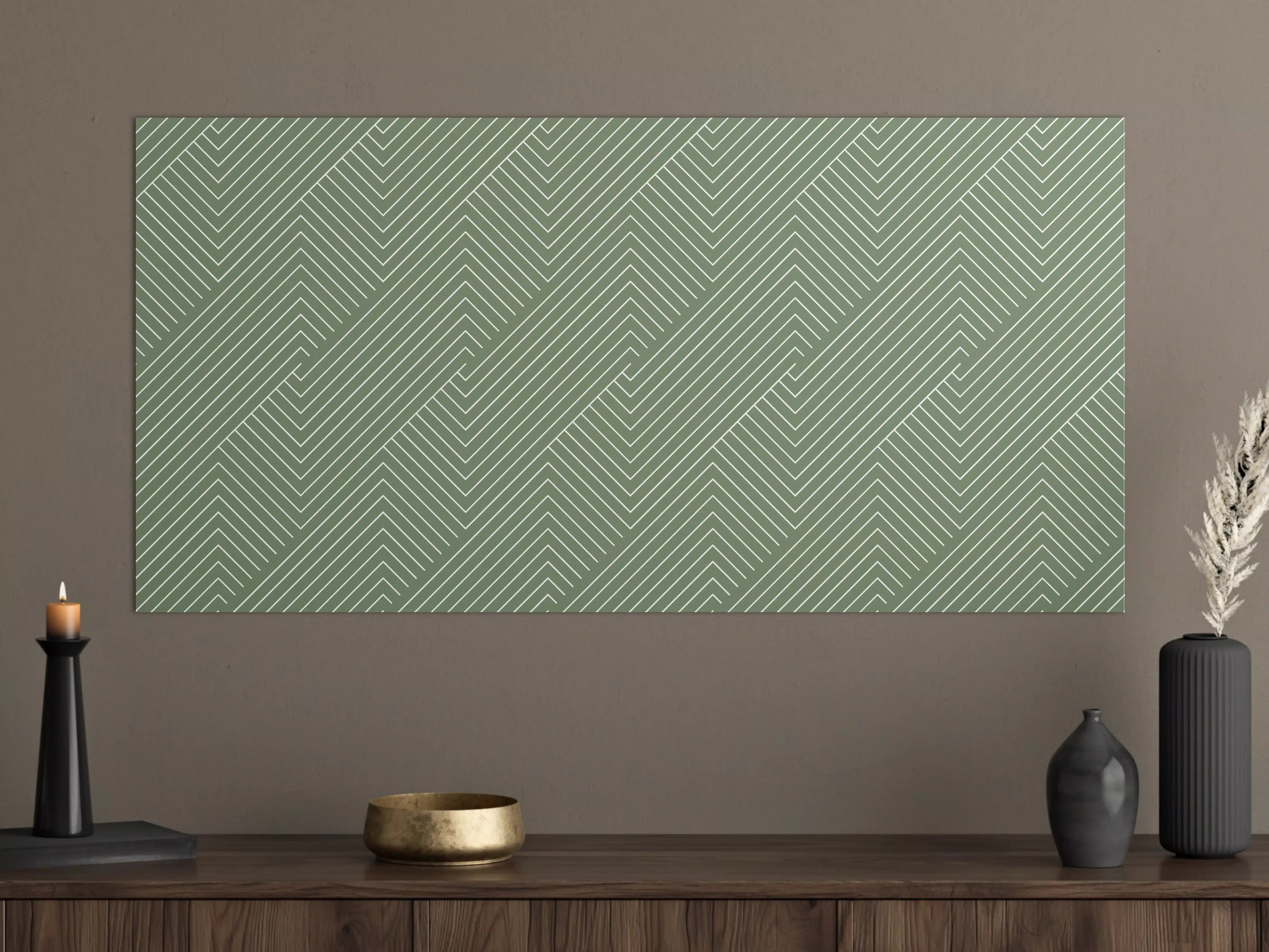 Große Wandbilder - Grünes geometrisches Linienmuster