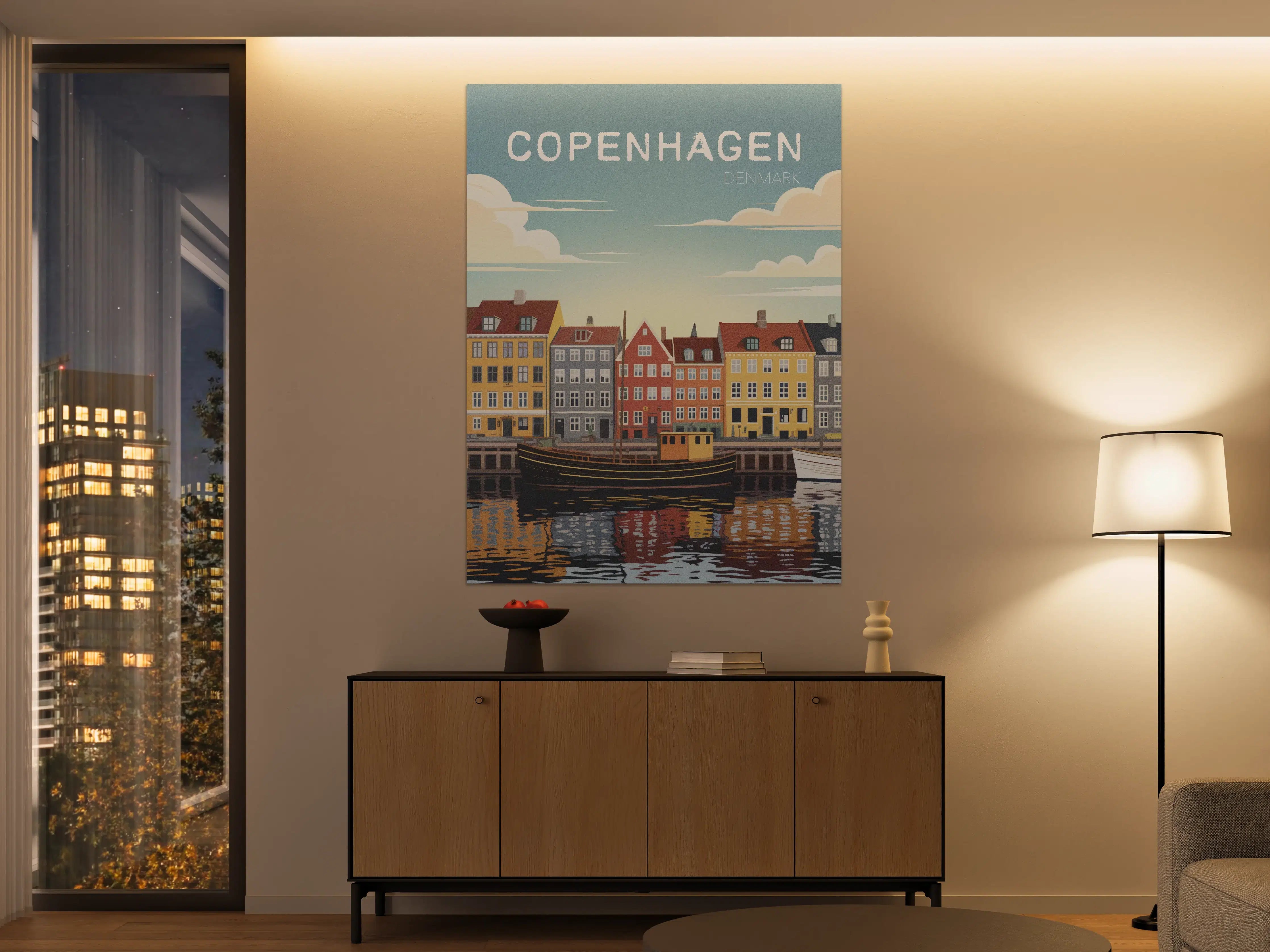 Große Wandbilder - Hafenstadt in DK mit bunten Häusern