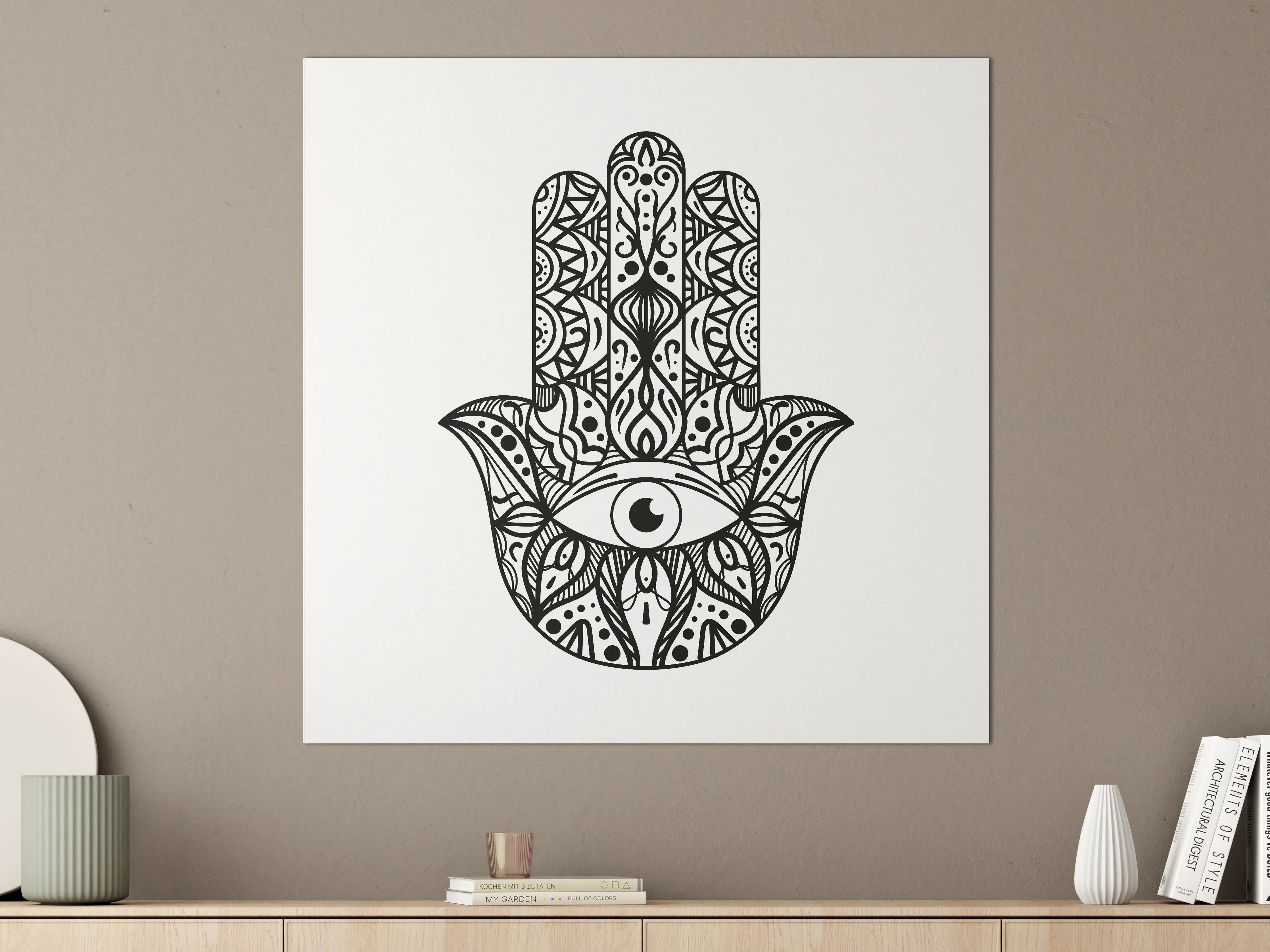 Große Wandbilder - Hamsa Hand mit Auge im Zentangle-Stil