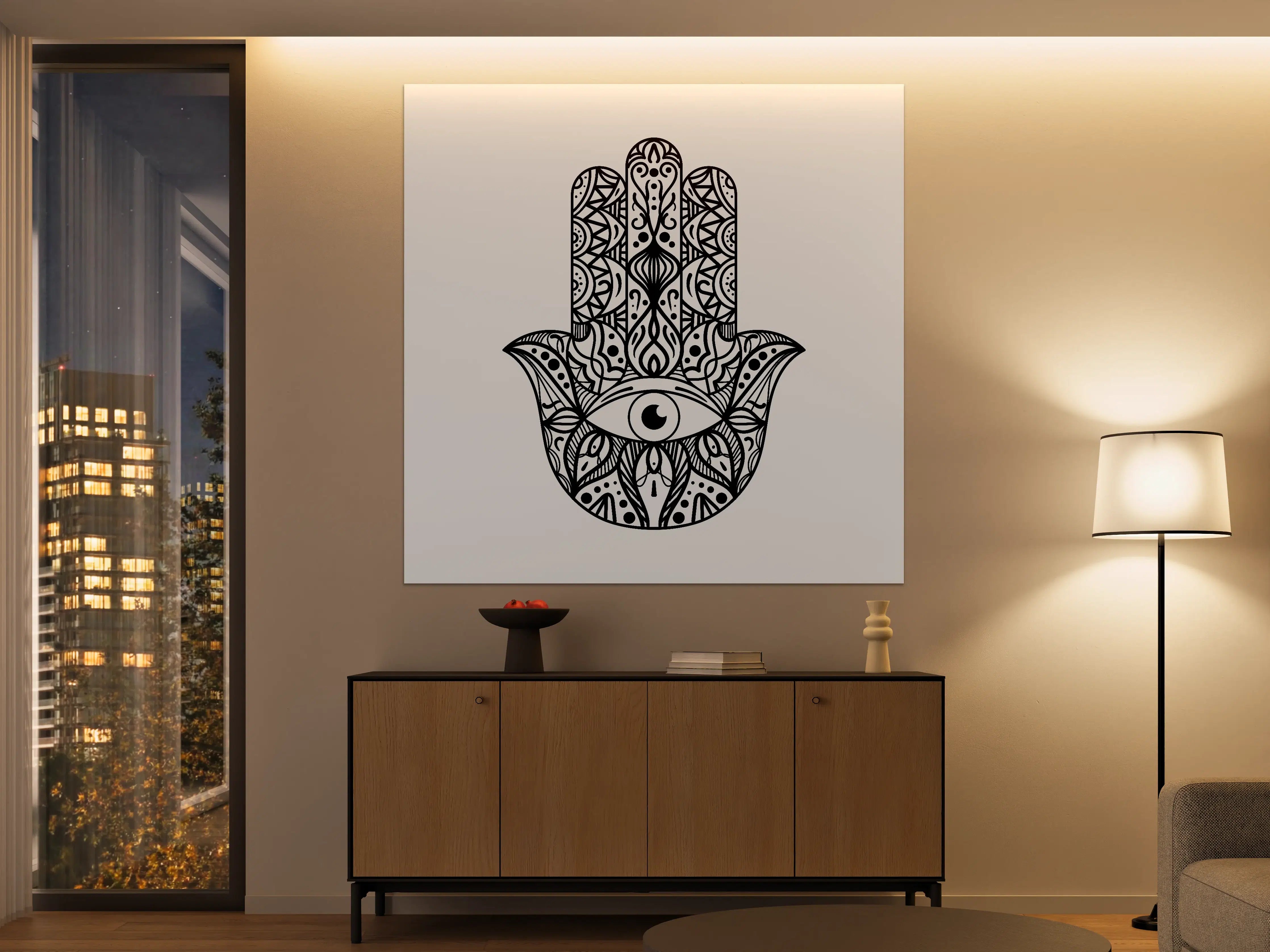 Große Wandbilder - Hamsa Hand mit Auge im Zentangle-Stil