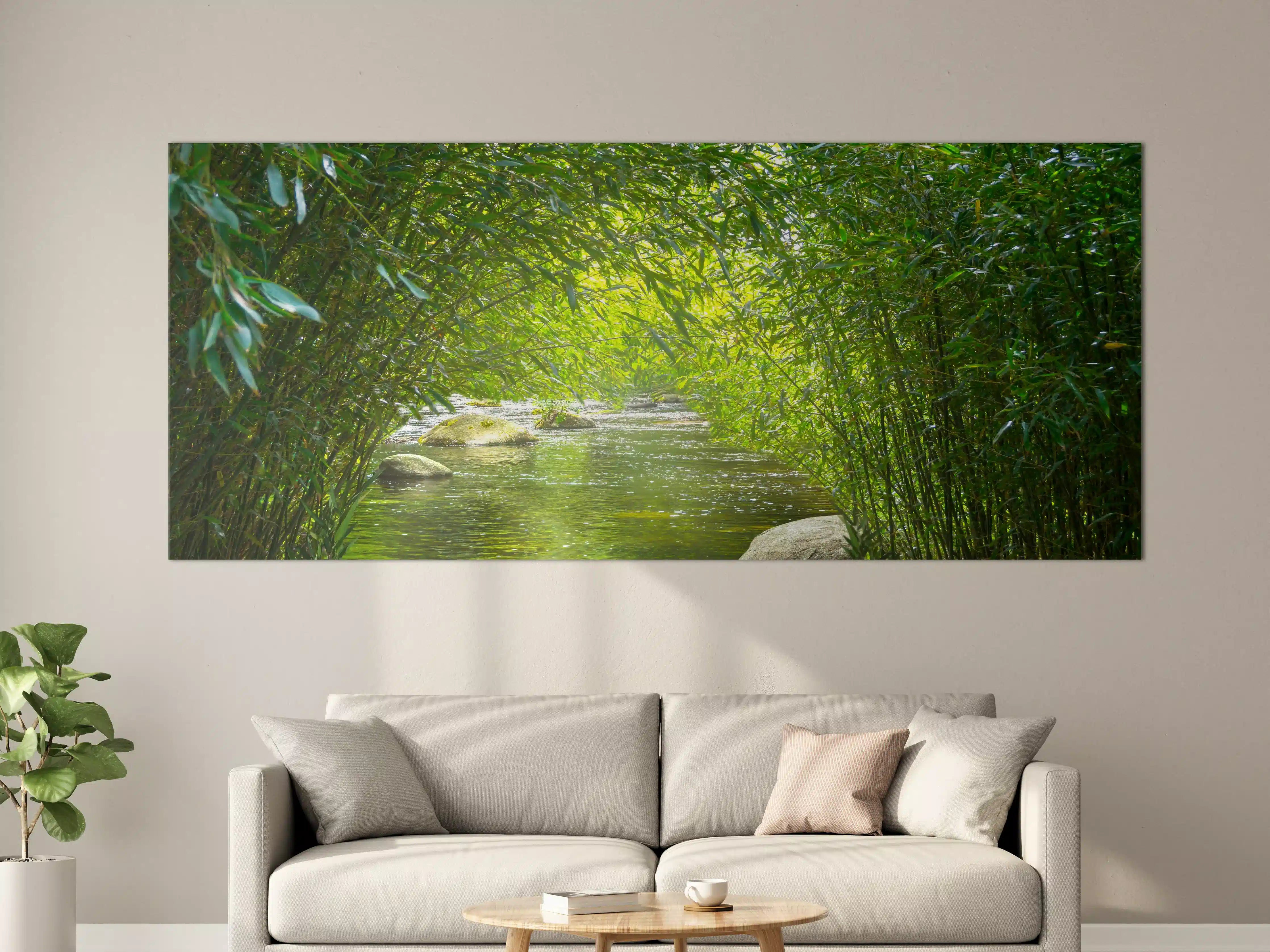 Große Wandbilder - Harmonischer Bach zwischen Bambuspflanzen